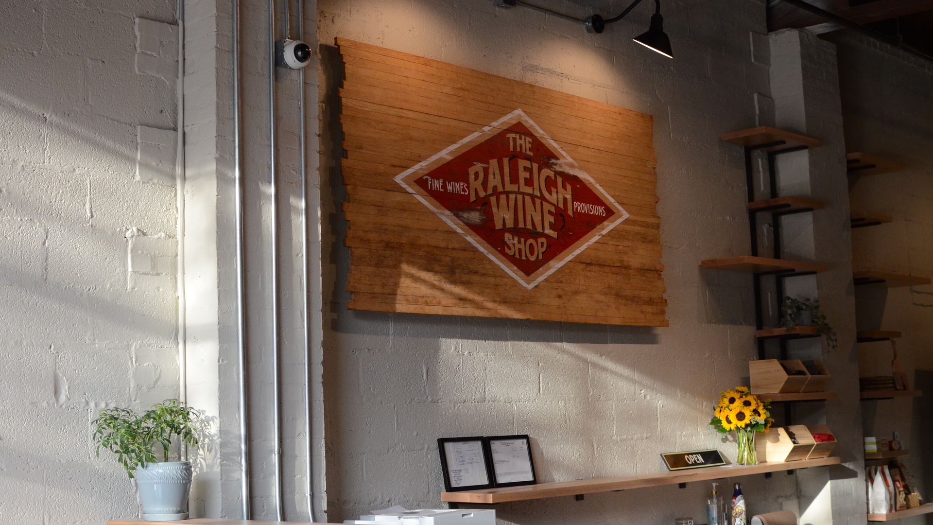 Raleigh Wine Shop's sign.