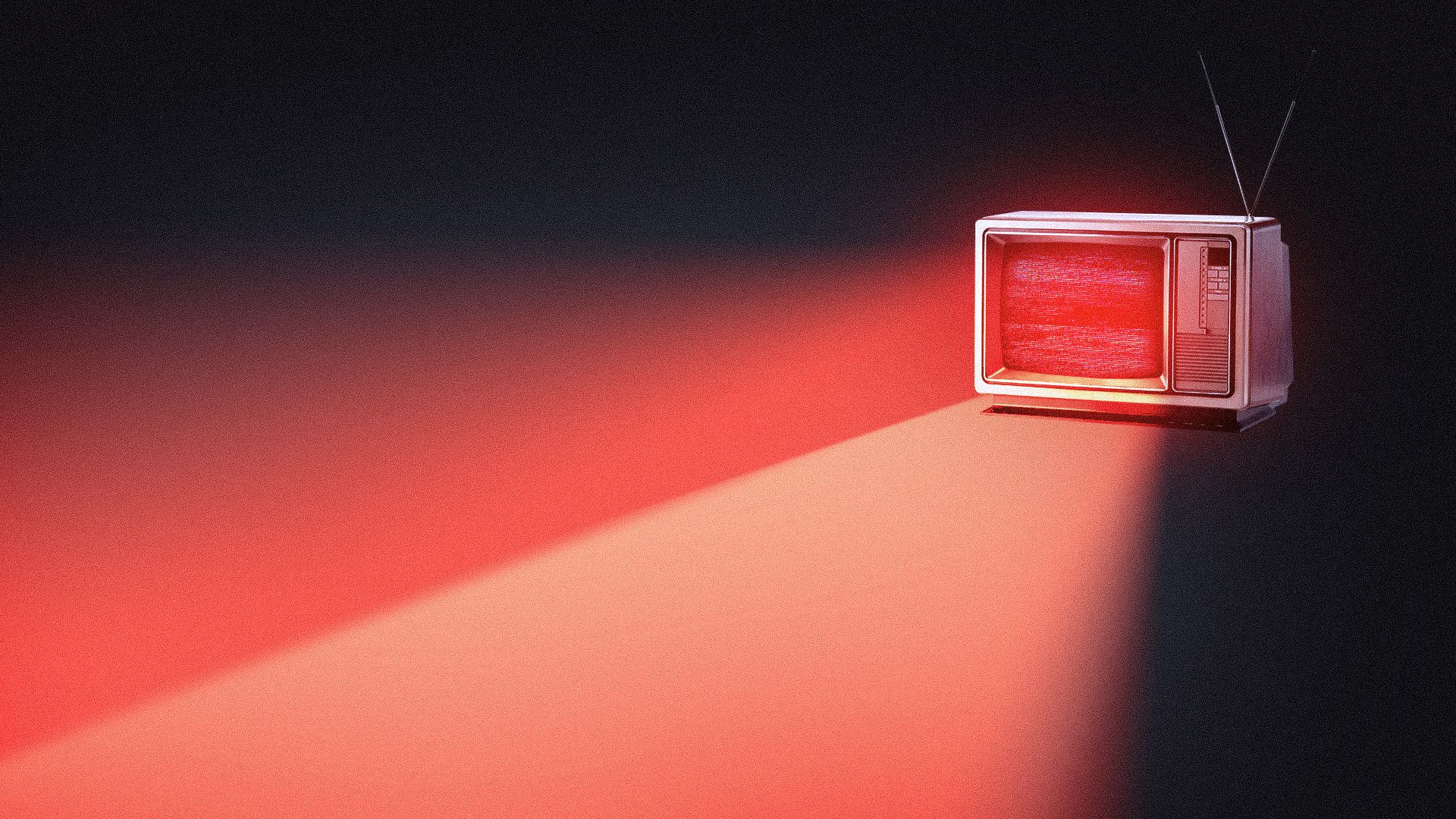 Illustration of a lone television casting a menacing red glow across an empty room.