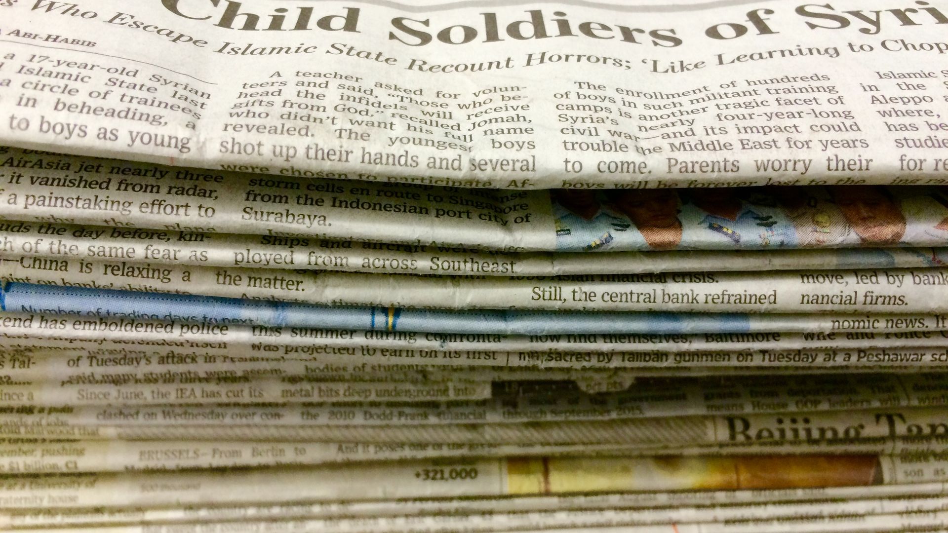 A stack of newspapers.