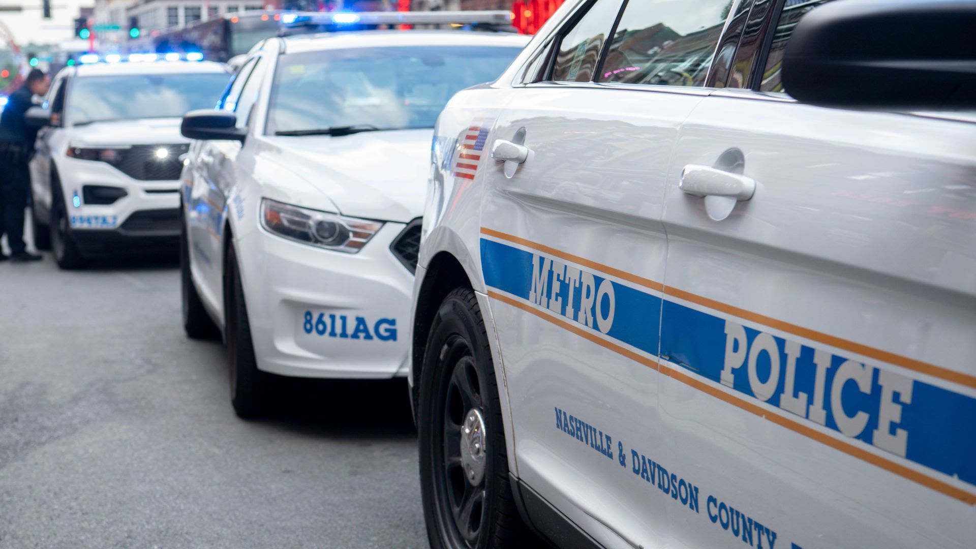 A line of police cars in Nashville