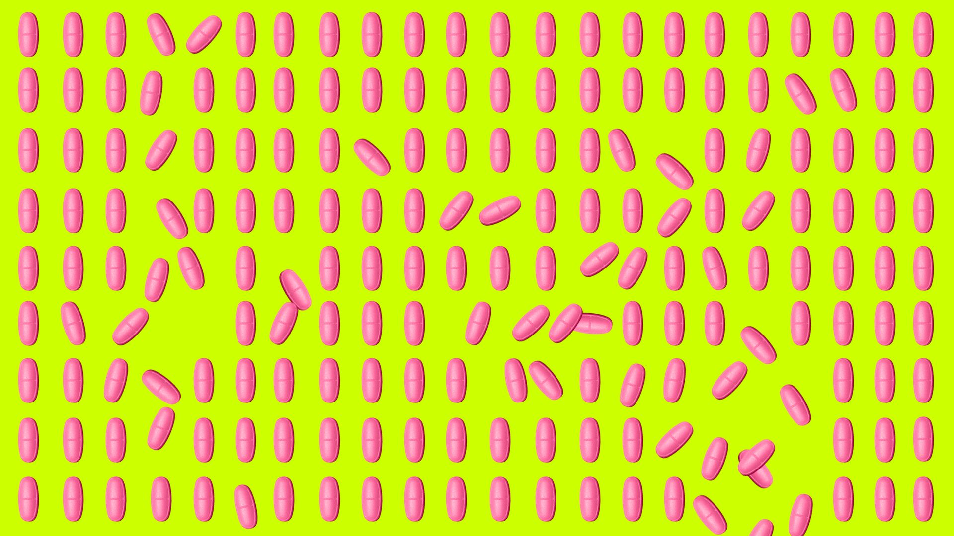 Rows of pills, with some of them knocked out of place