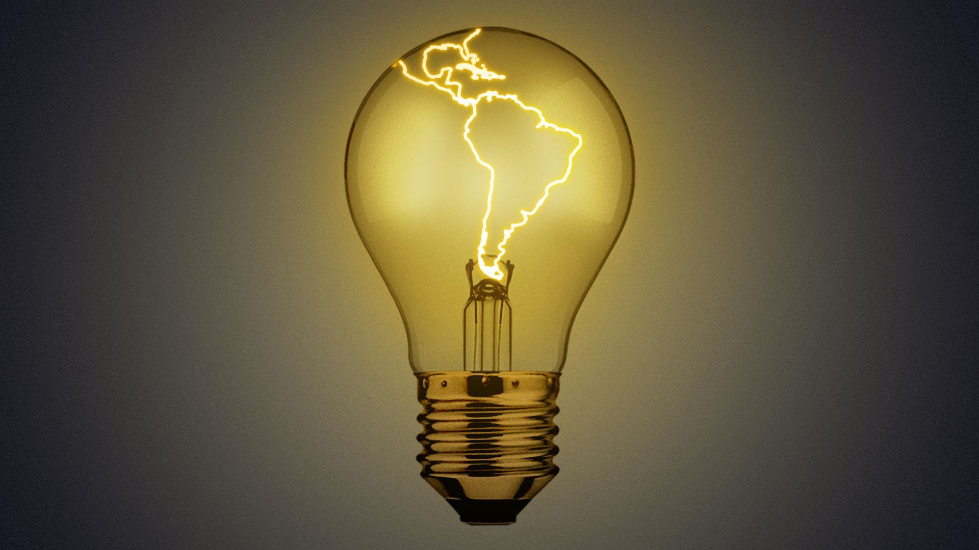 Illustration of a light bulb with a filament in the shape of Central and South America.