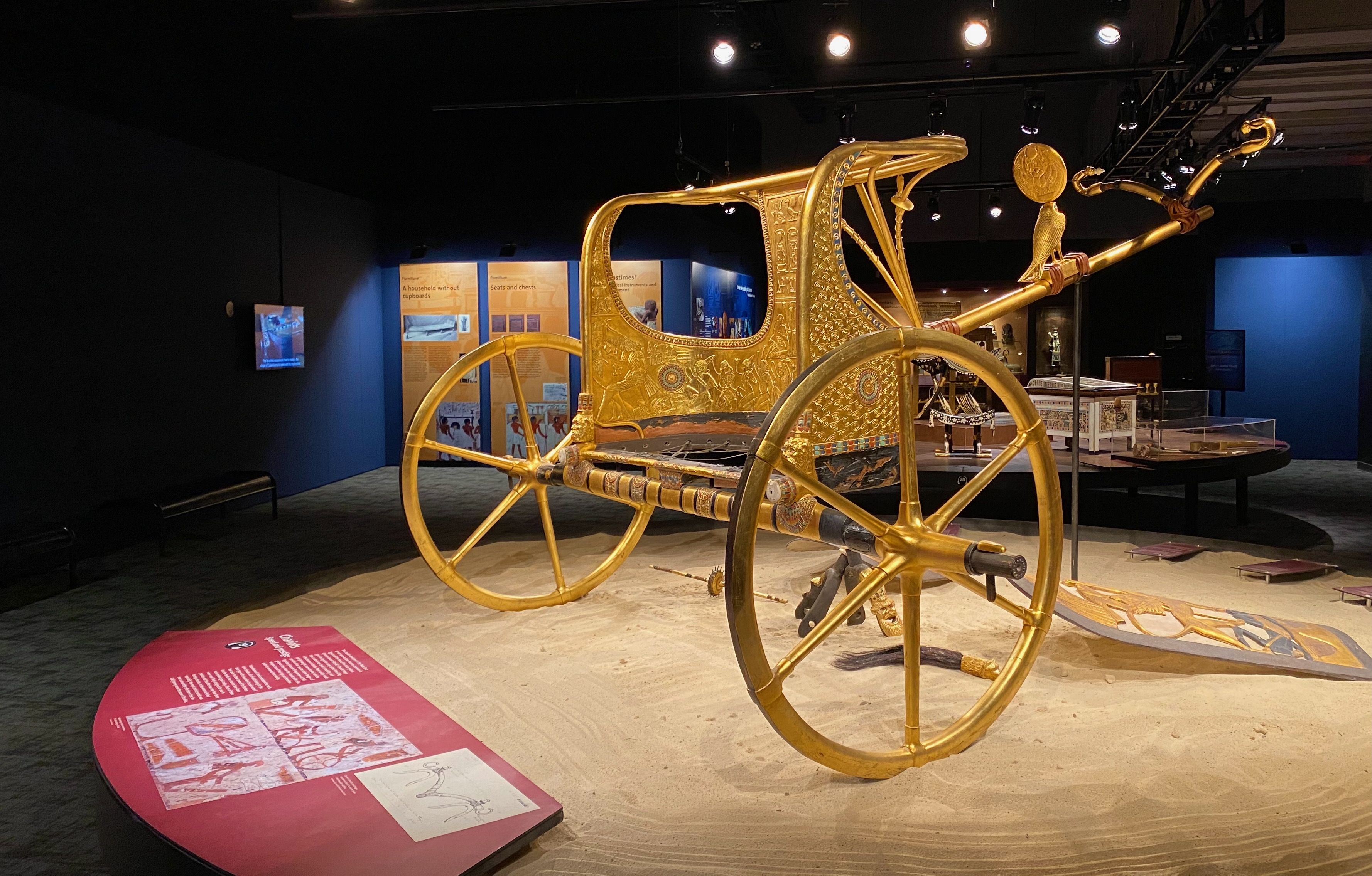 A replica of one of six gold chariots found in Tutankhamun's tomb