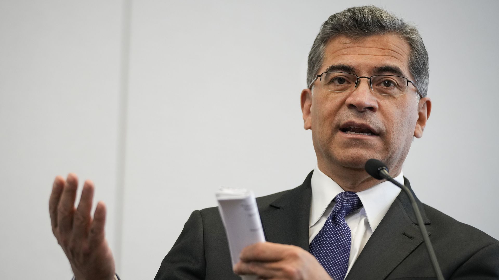 Secretary of Health and Human Services Xavier Becerra speaks to the press at Community of Hope, a community heath center, on May 5, 2021 in Washington, DC.