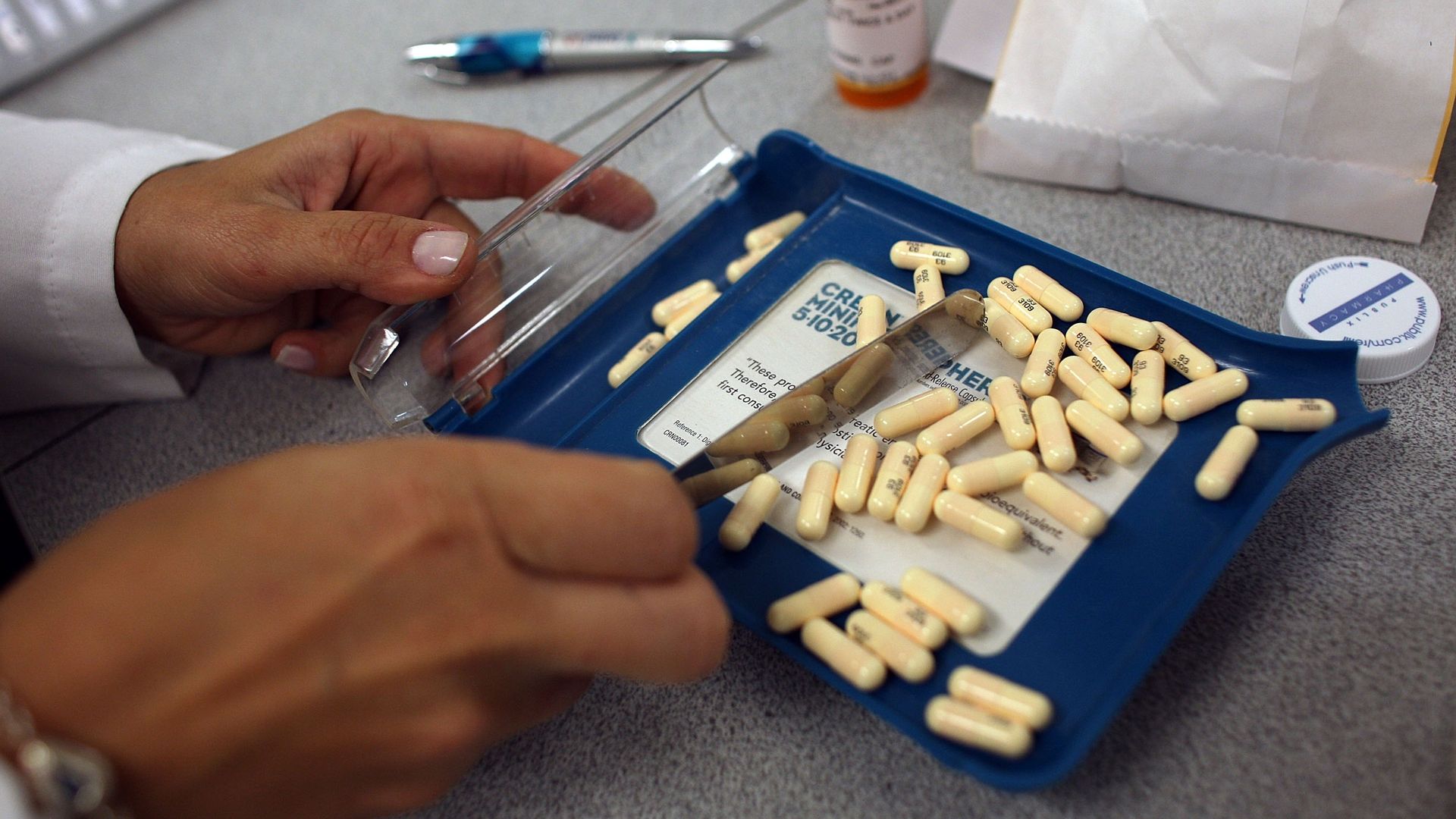 PIlls being separated in pharmacy