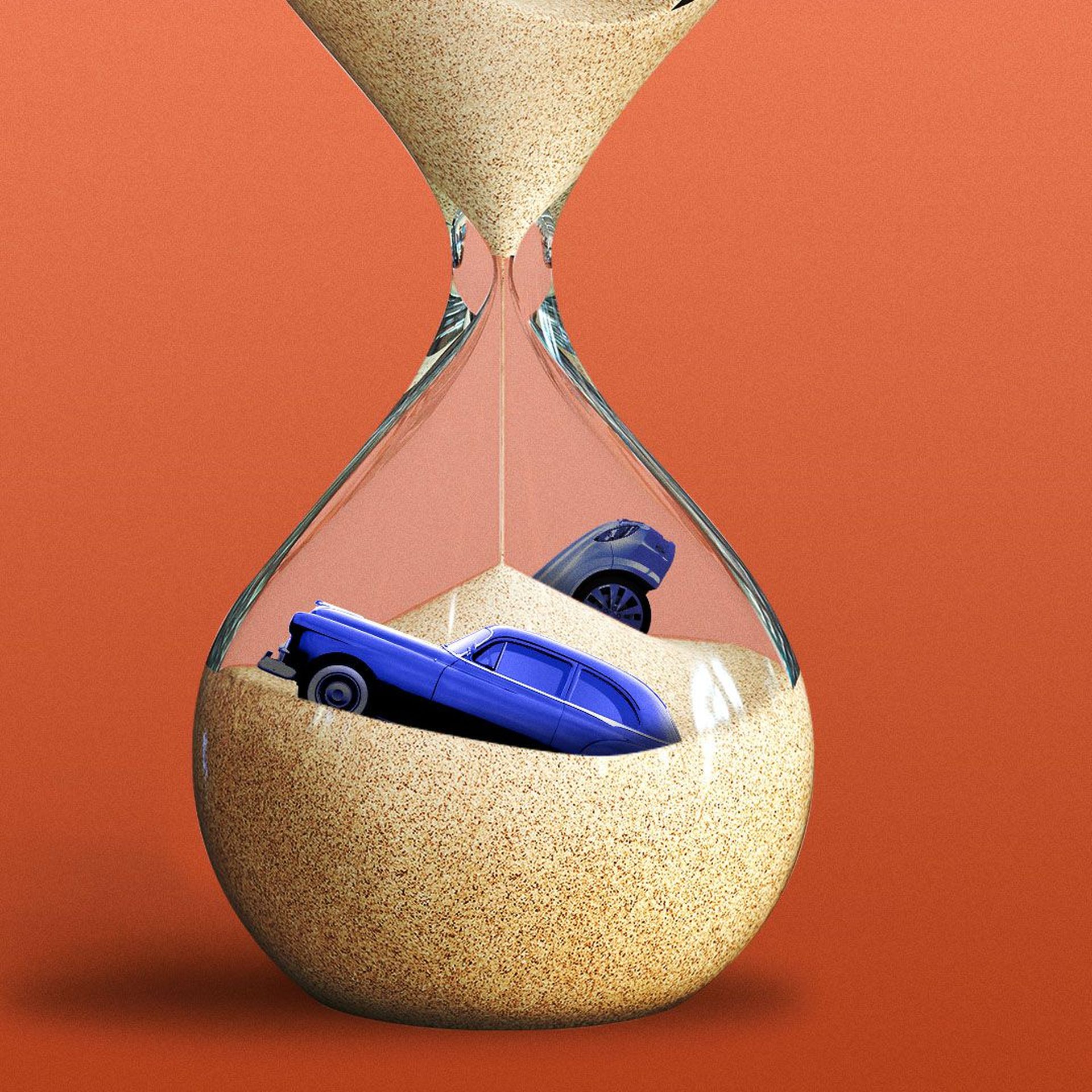 Illustration of cars under the sands of an hourglass