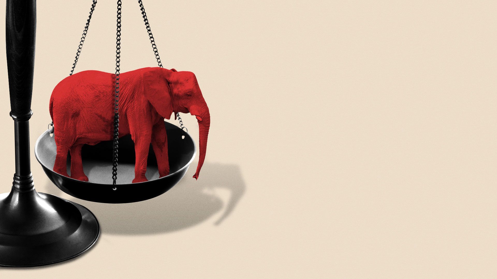 Illustration of scales of justice weighted down by an elephant