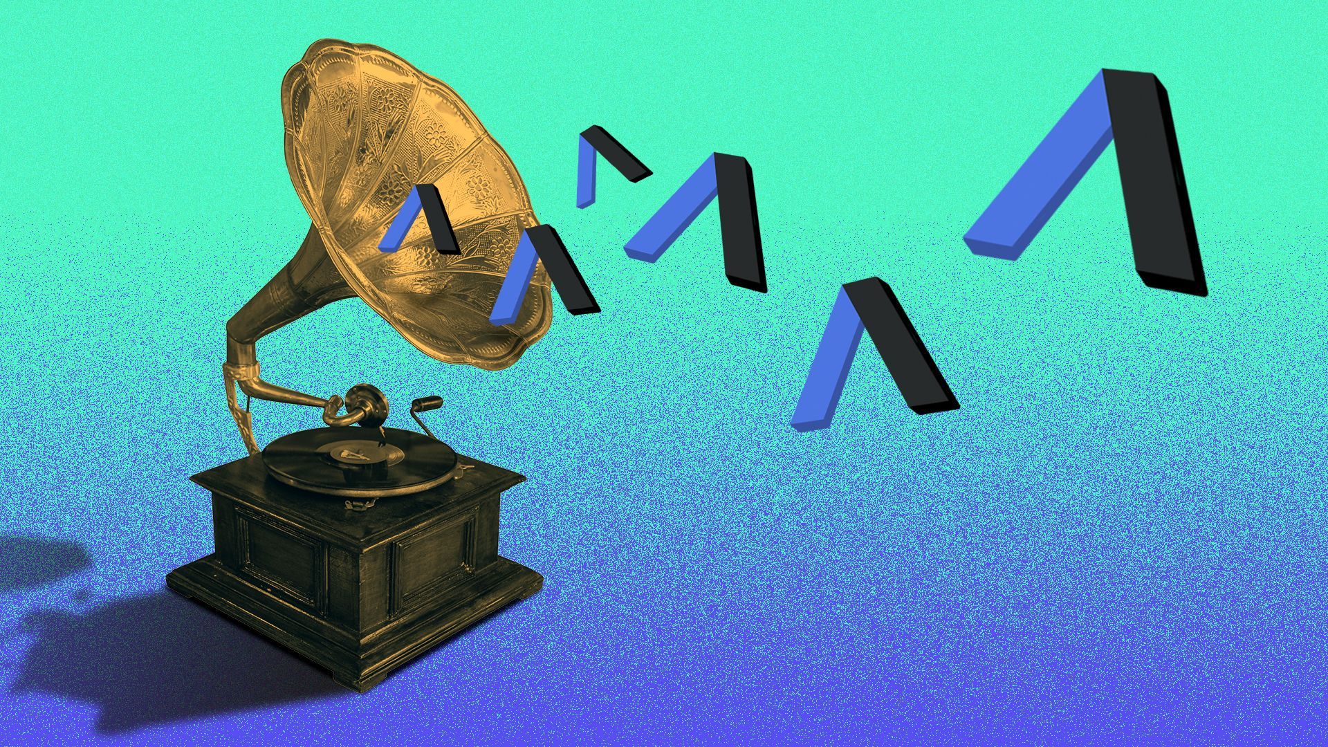 Illustration of a gramophone with Axios As coming out of it.