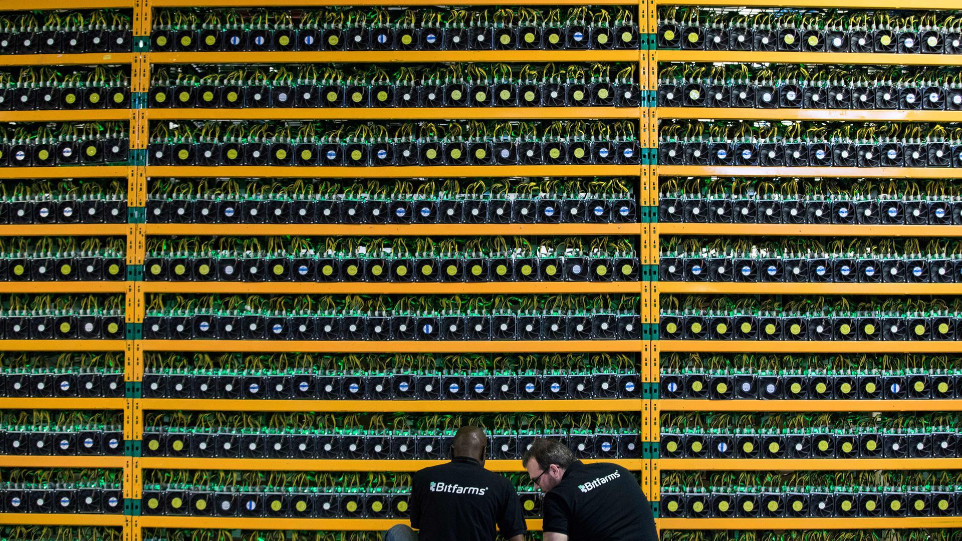Photo of servers devoted to powering bitcoin mining