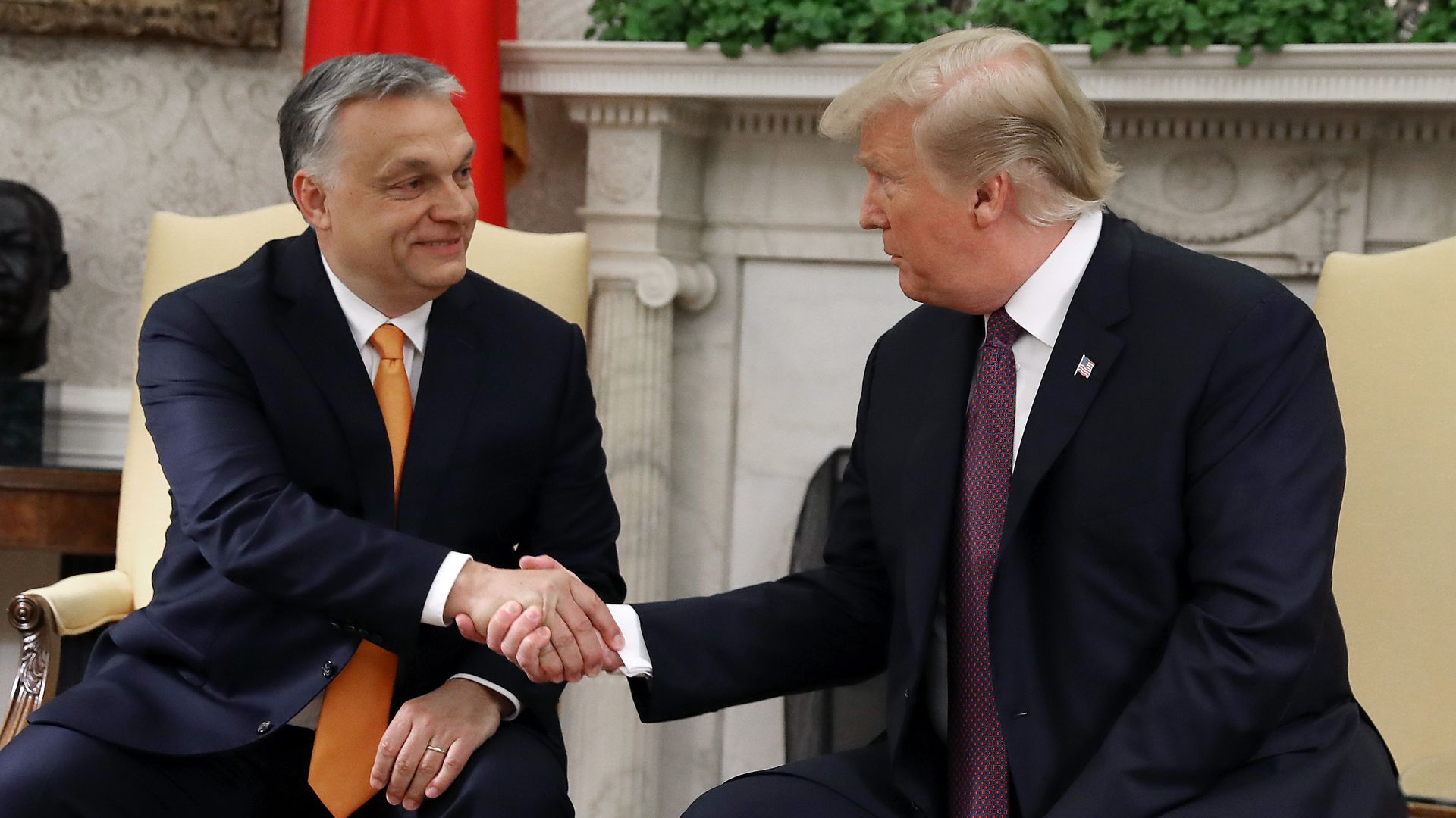 Former President Donald Trump shakes hands with Hungarian Prime Minister Viktor Orban on May 13, 2019.