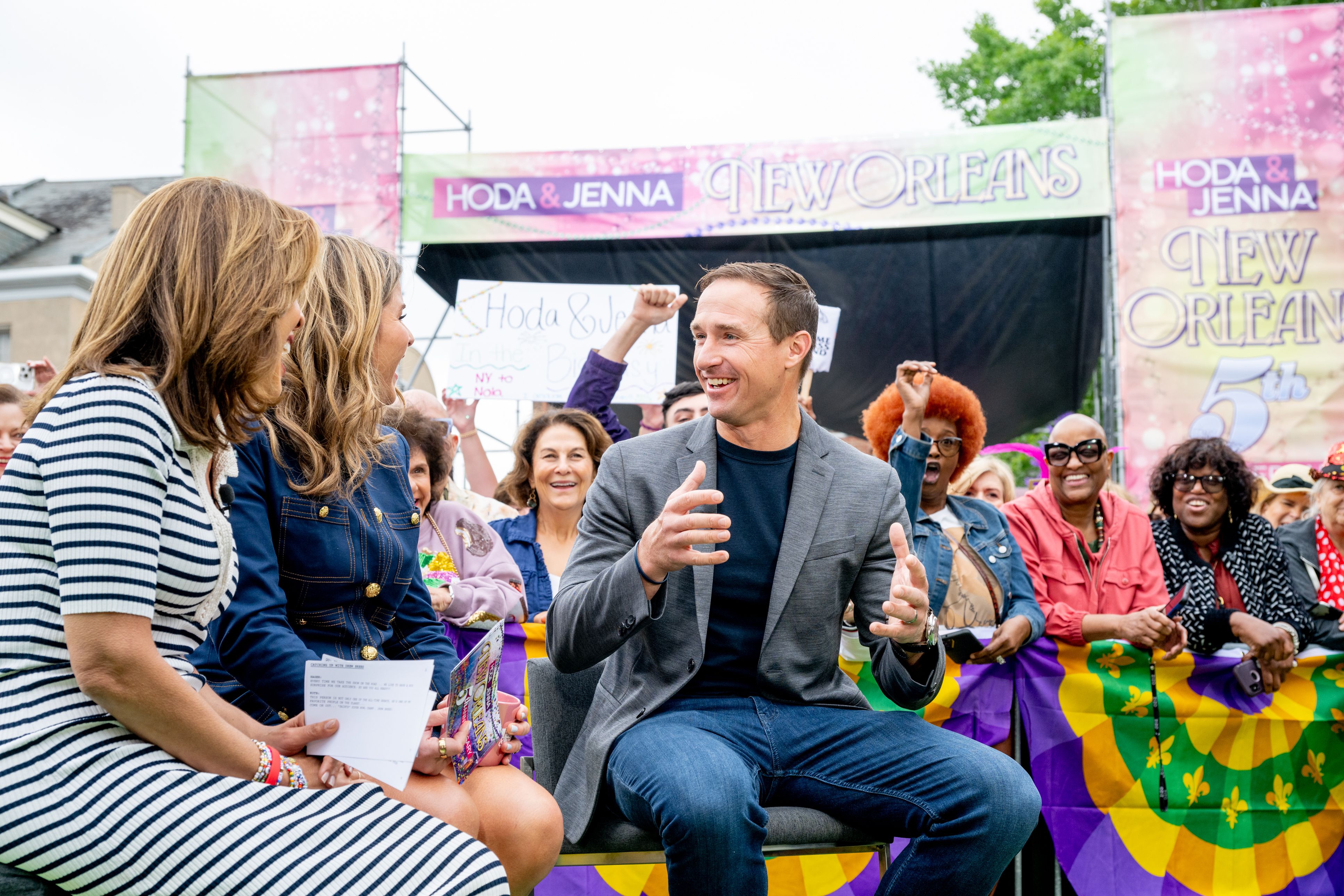 Photo shows Hoda and Jenna with Drew Brees.