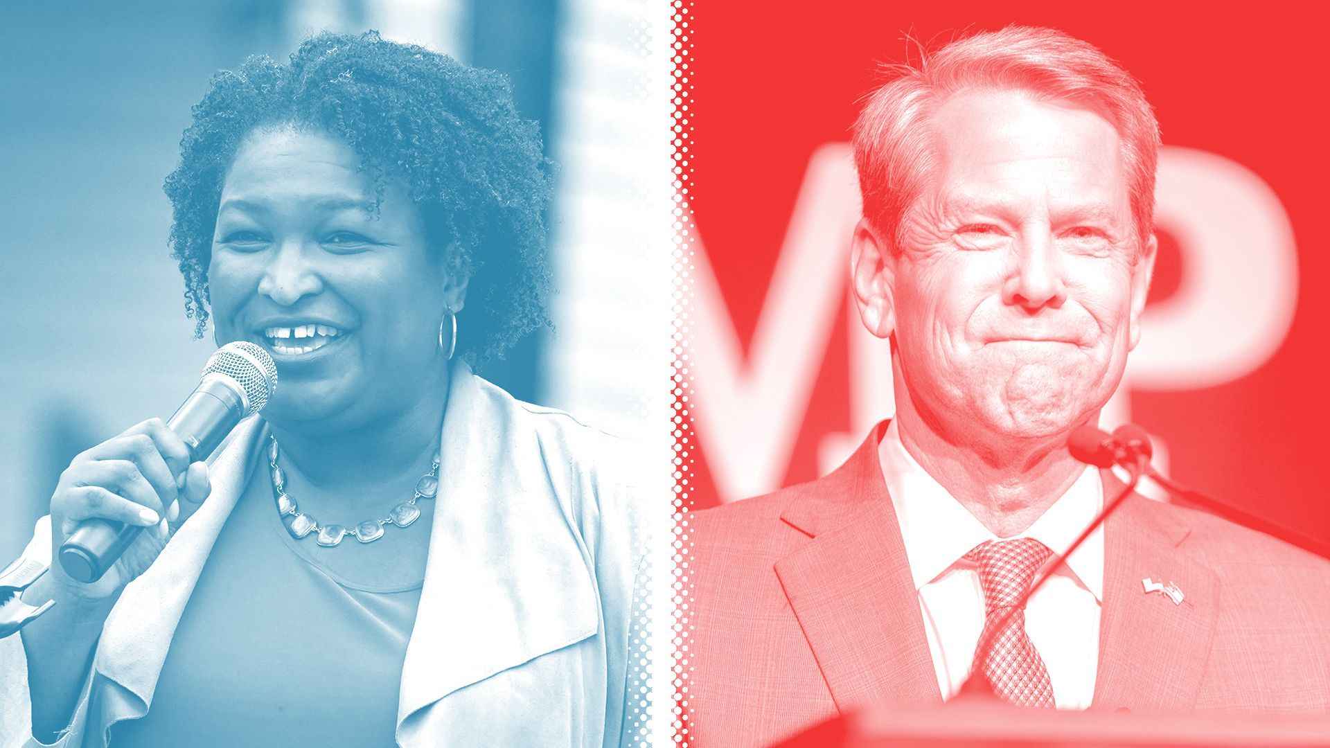 Photo illustration of Stacy Abrams and Brian Kemp. 