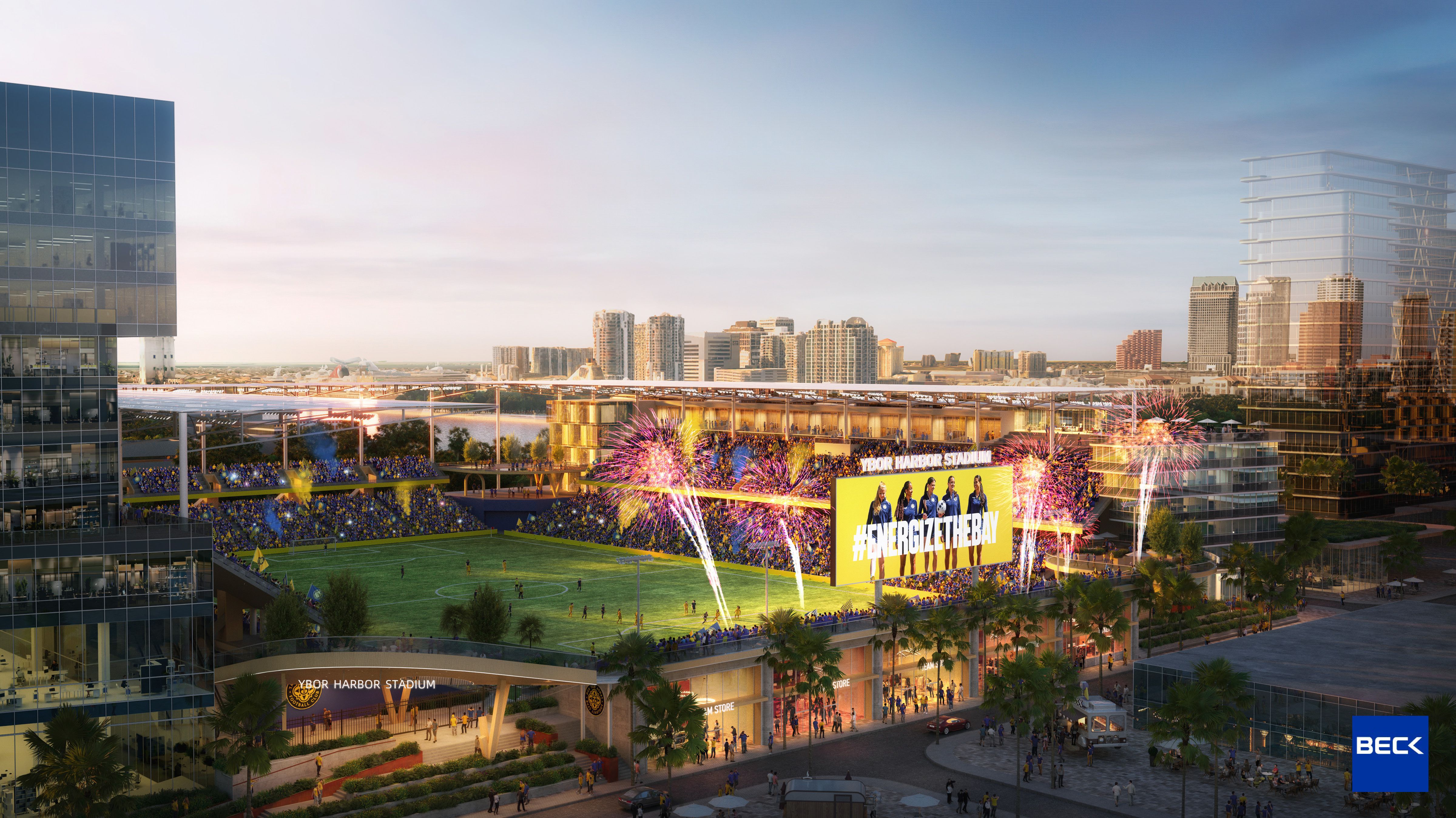 A rendering of the Tampa Bay Sun's planned stadium. 