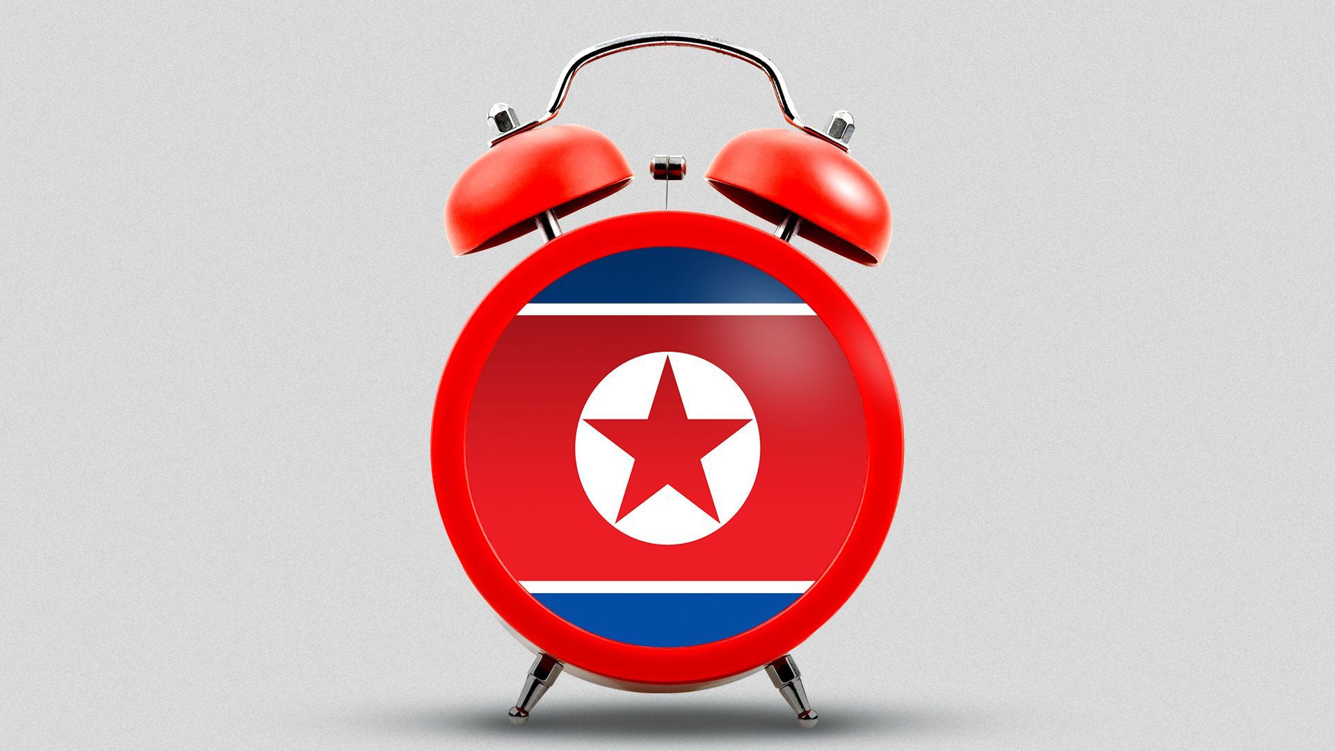 Illustration of an alarm clock with a North Korean flag face