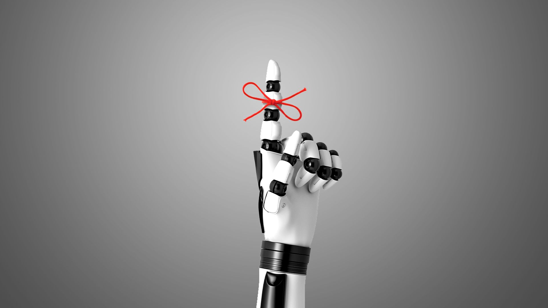Illustration of a robot hand with a red string tied around one finger