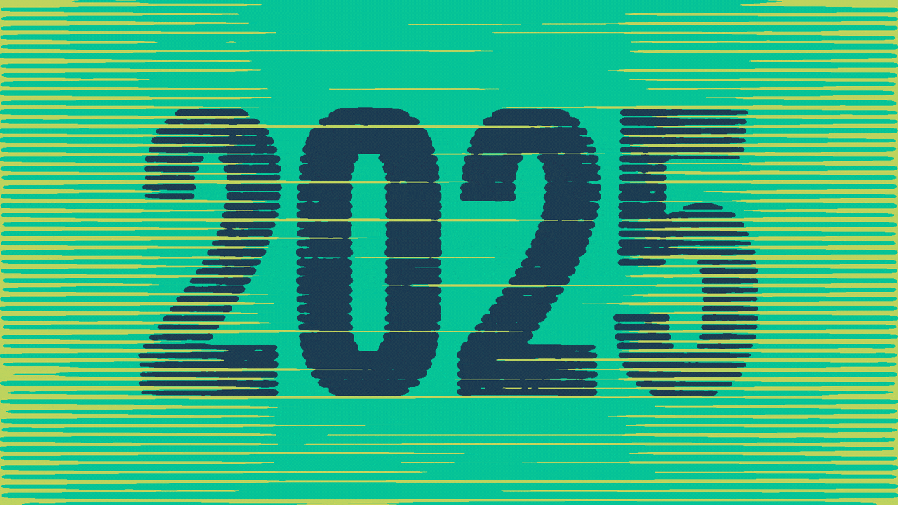 Animated illustration of moving lines making up the year 2025 falling away to reveal moving lines making up a key.