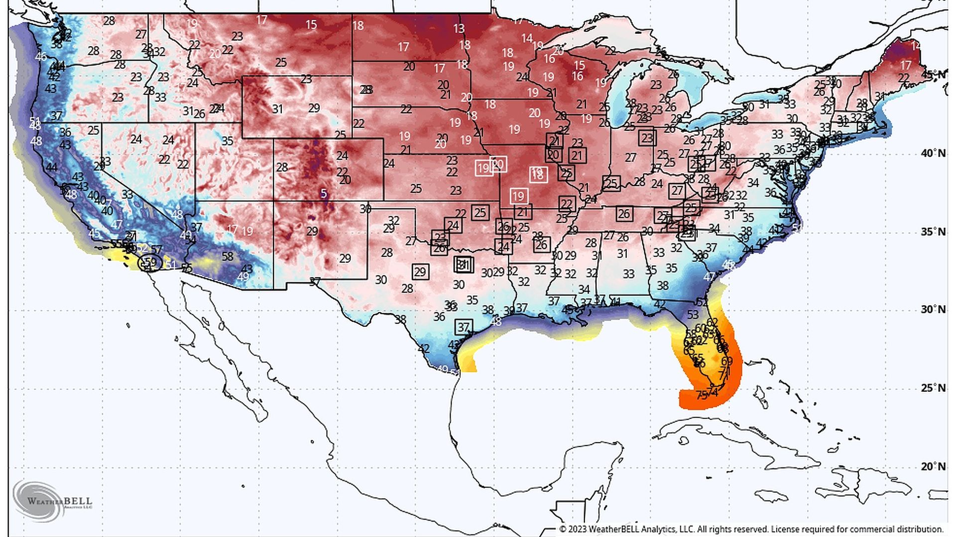forecast overnight lows Weds., with record lows noted