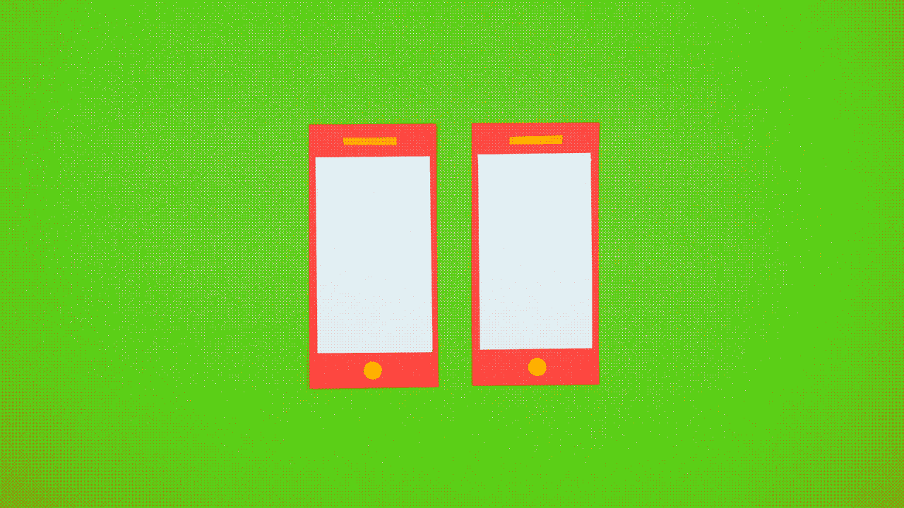 Illustration of two phones waxing and waning against a green field