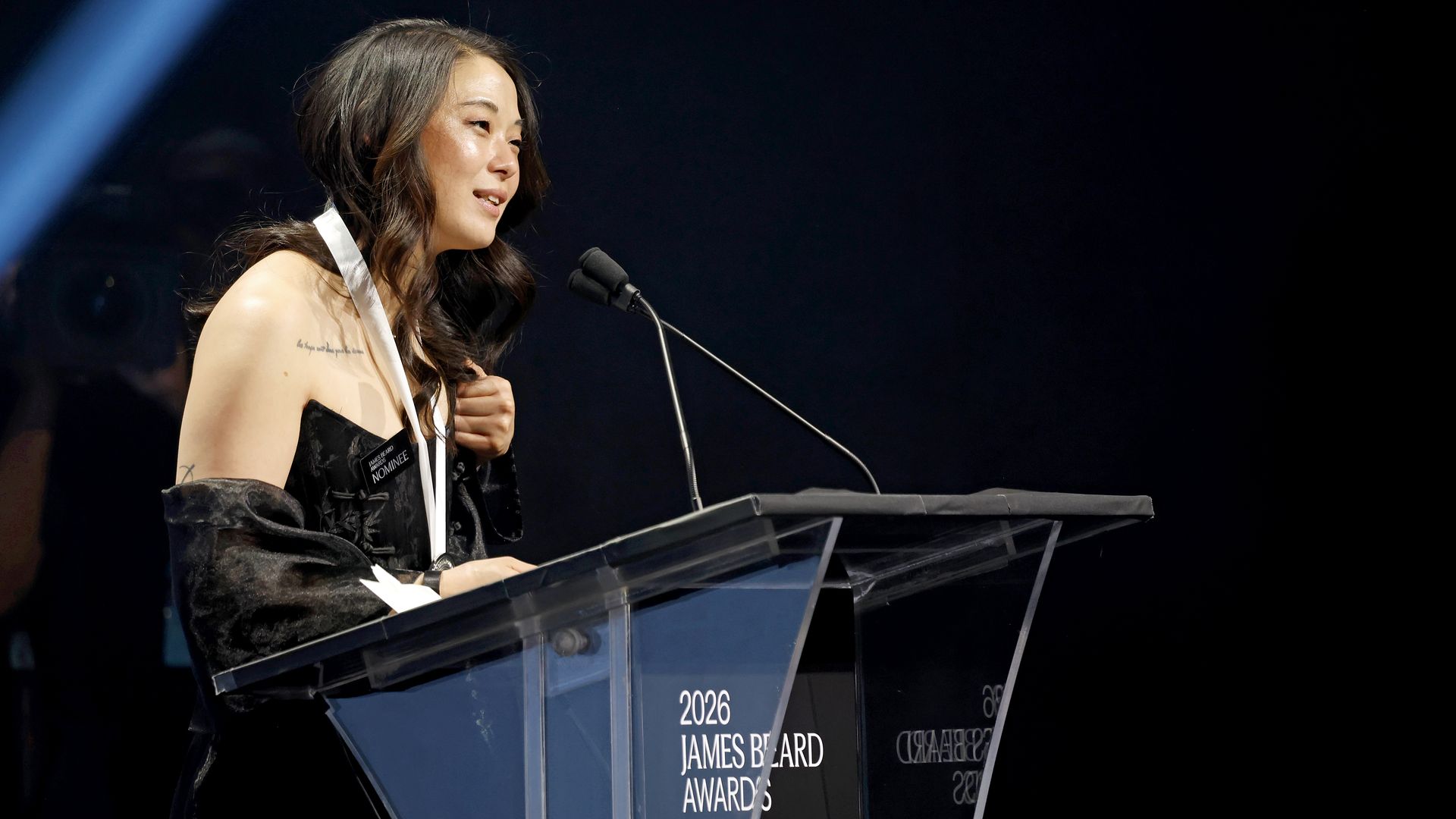 Susan Bae speaks onstage during the 2026 James Beard Restaurant And Chef Awards on June 15, 2026 in Chicago, Illinois. Photo by Jeff Schear/Getty Images for the James Beard Foundation