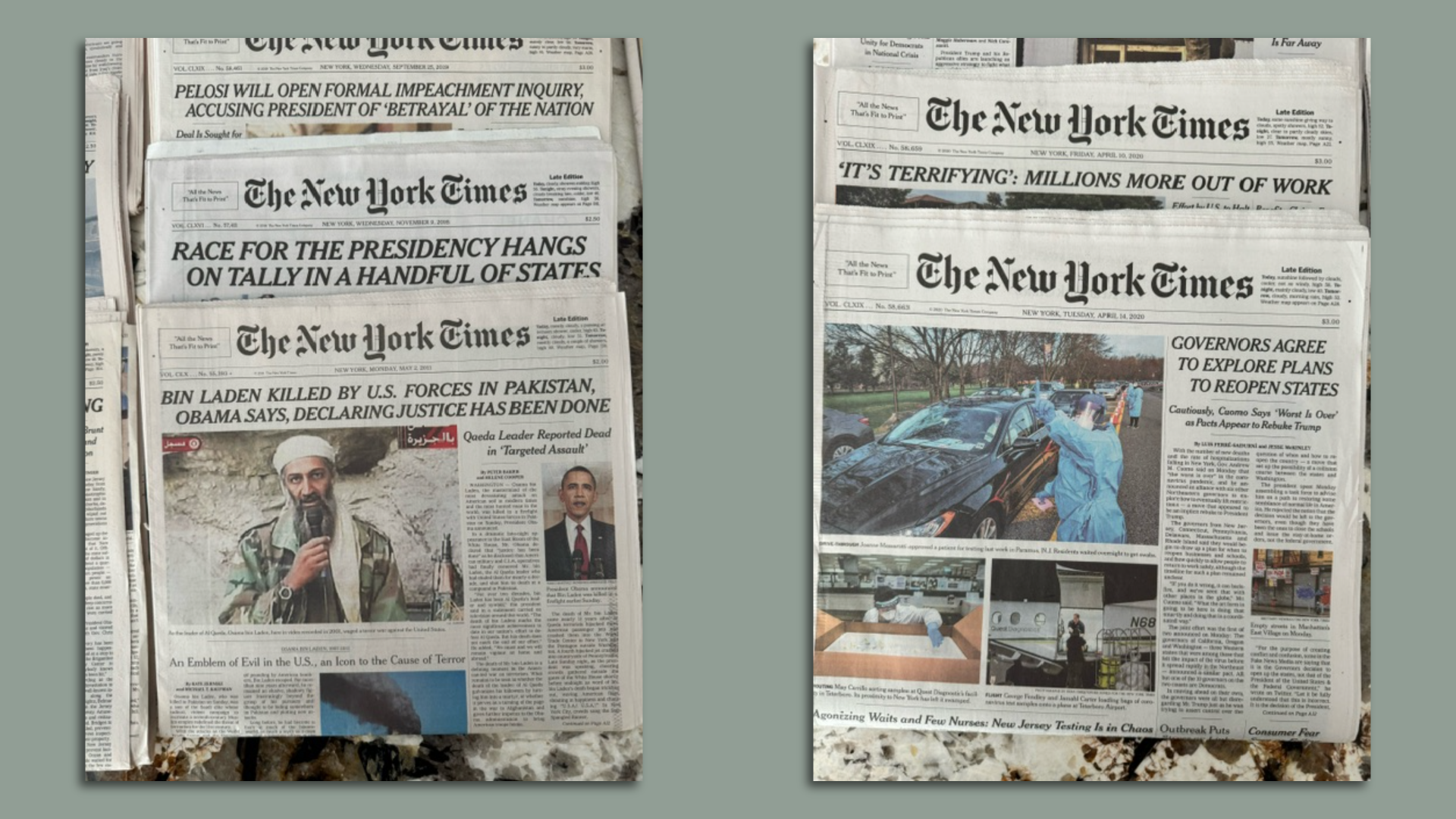 A side-by-side image of newspapers from the past
