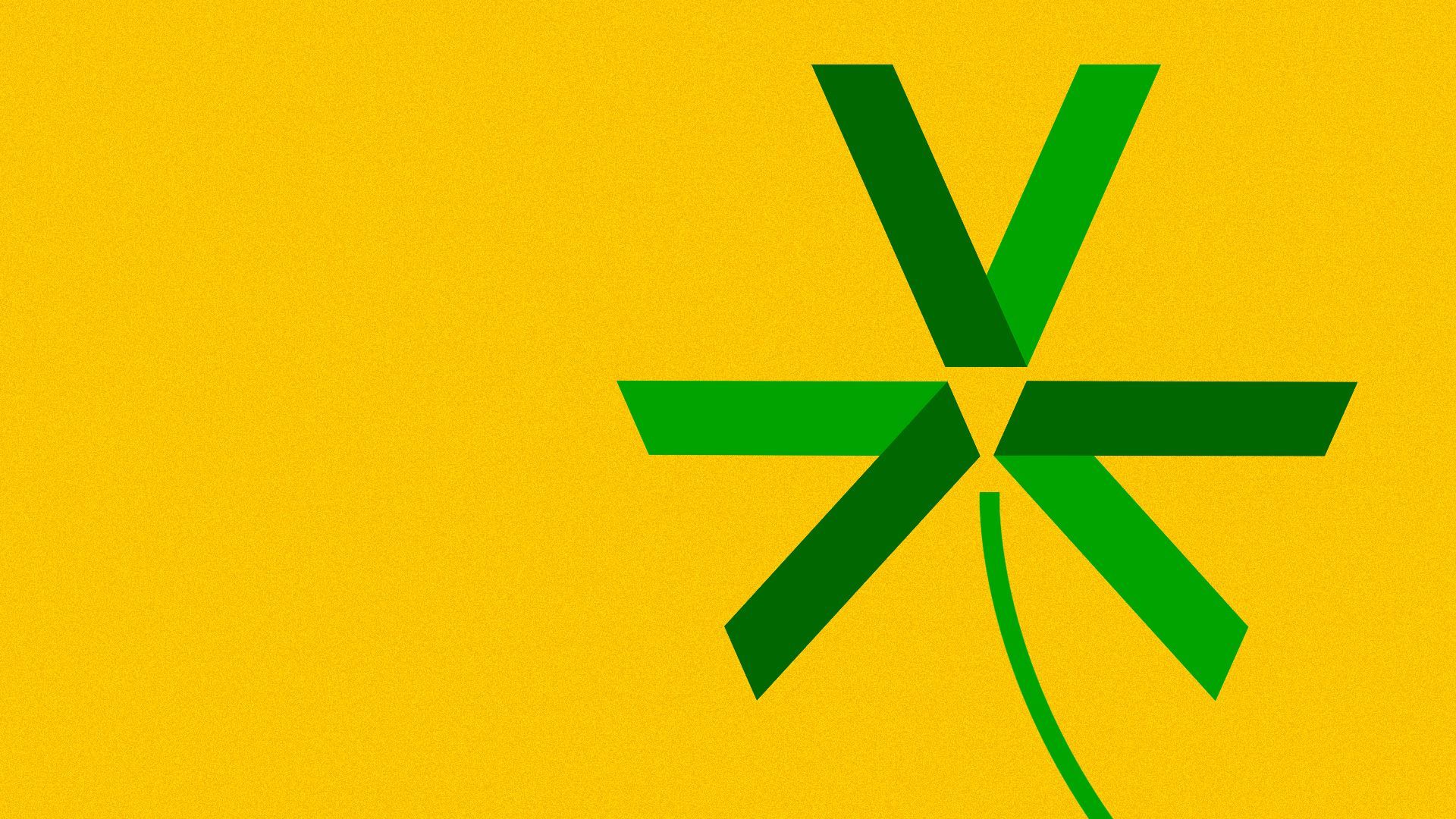 Illustration of a shamrock made out of three green-tinted Axios logos.