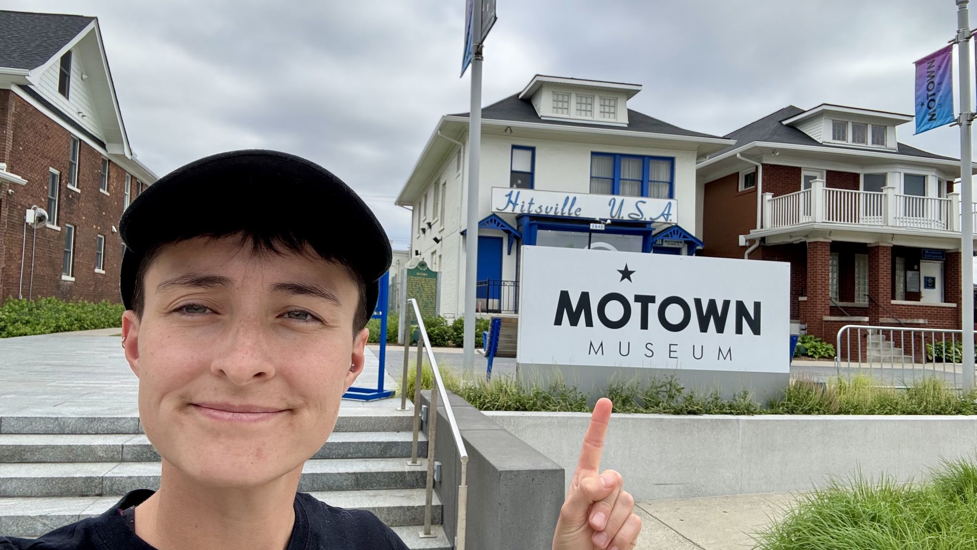 Anna stands in front of the mystery location in yesterday's newsletter, the Motown Museum. 