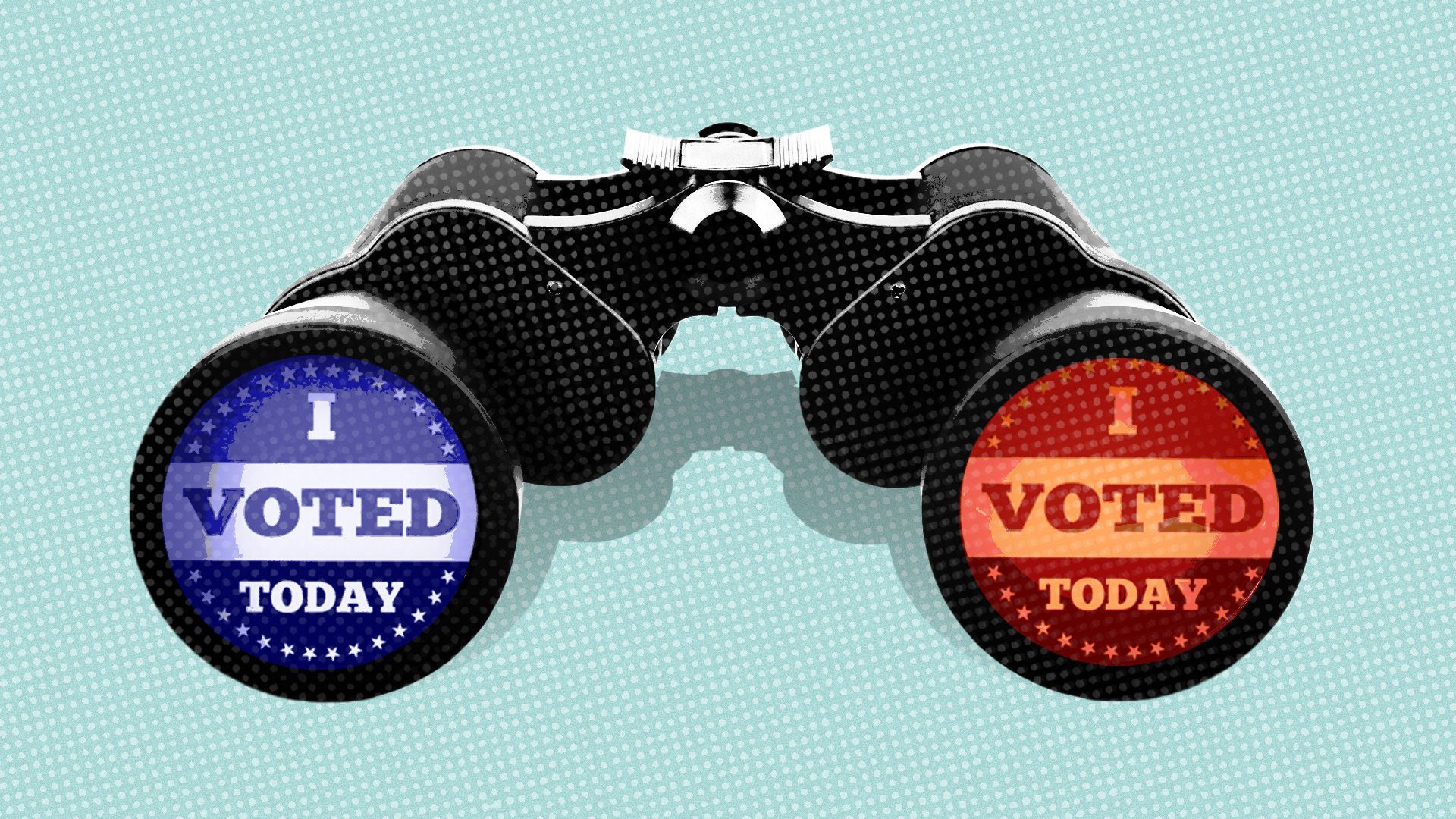 Illustration of binoculars with “I Voted Today” stickers in the lenses.