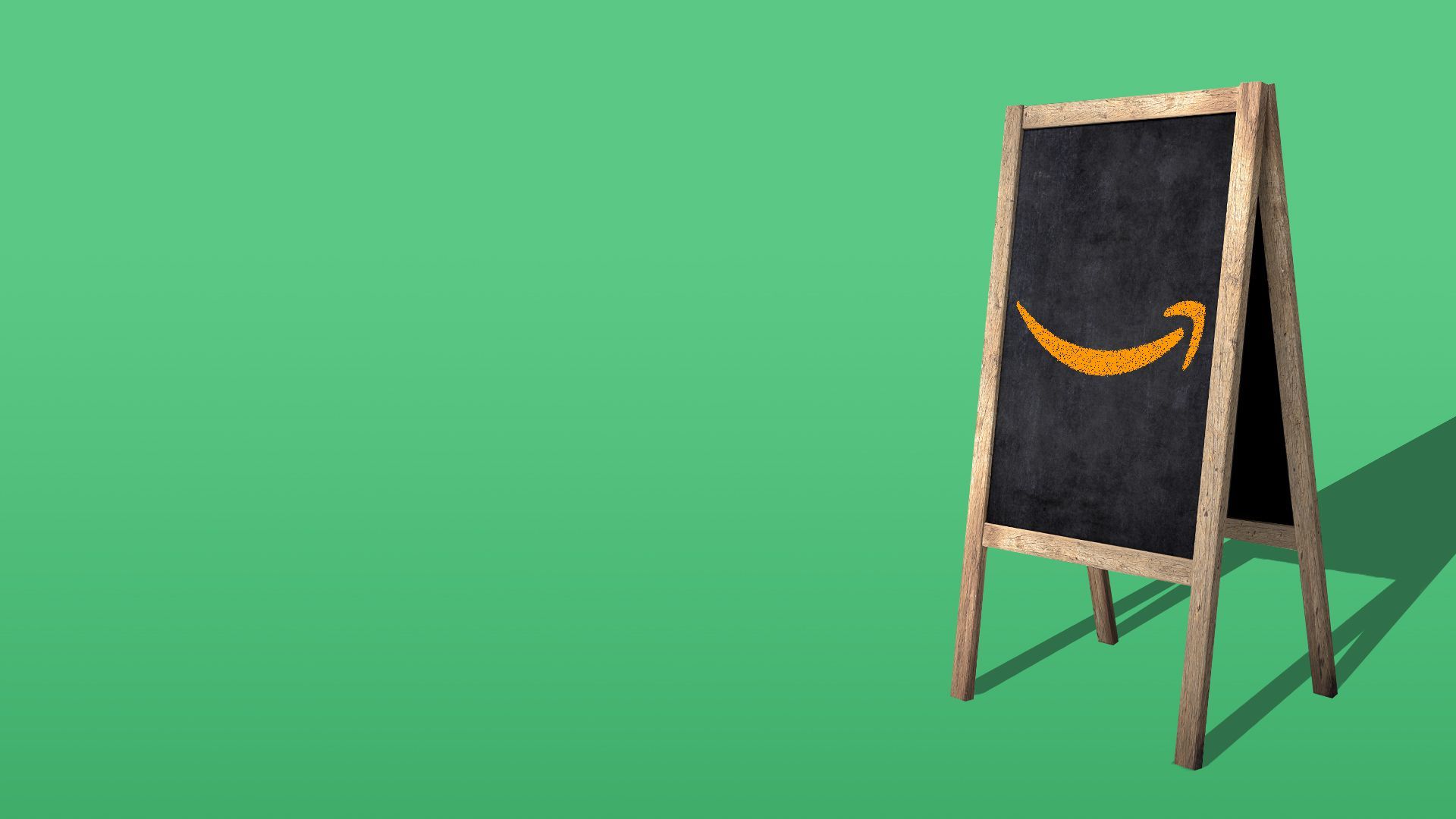 Illustration of a foldable chalkboard with the Amazon smile logo.