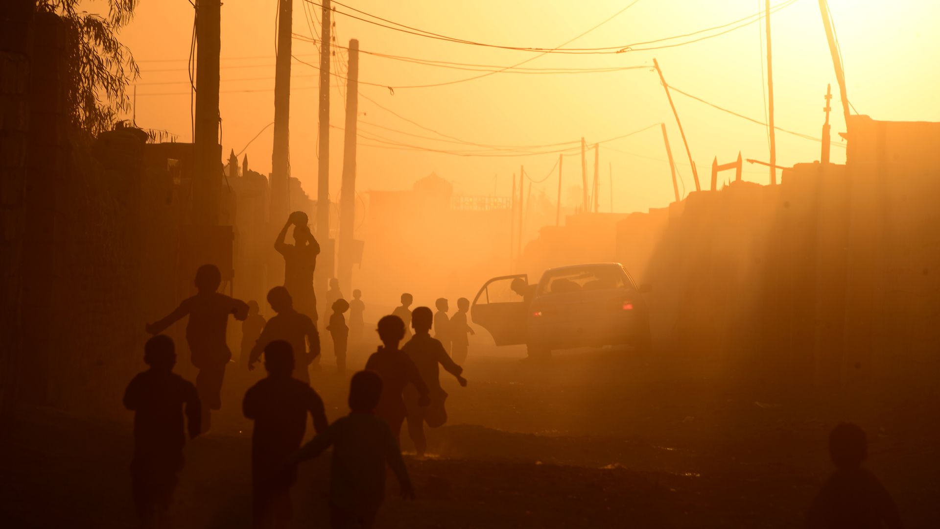 Afghan Children playing during sunset in Zaranj, the capital of Nimruz province, in October 2016.