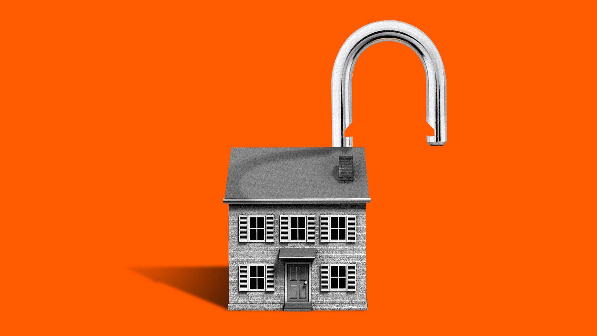 Illustration of a house with a padlock shackle on the roof in an open position.