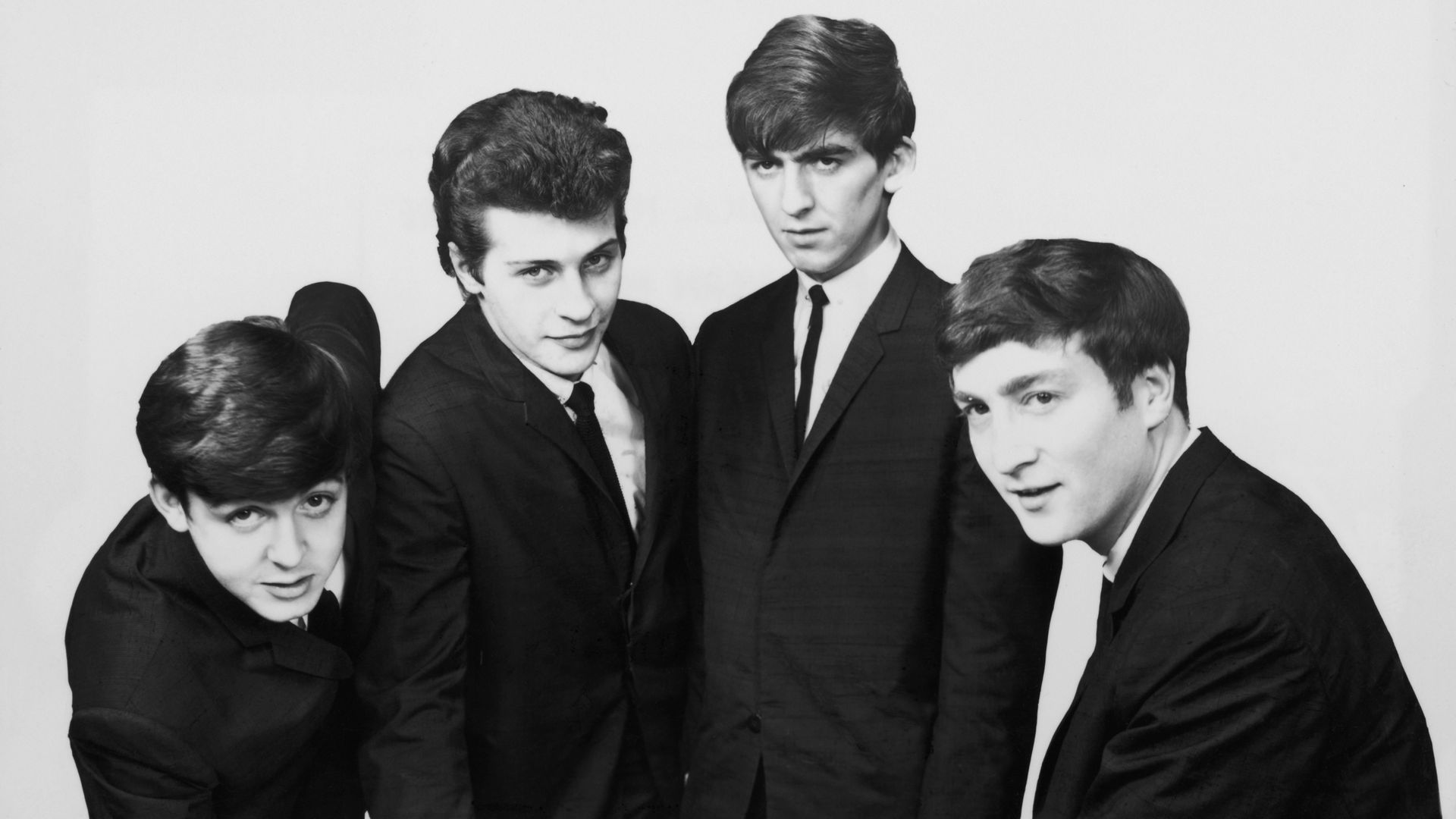 An early portrait of the British rock group The Beatles featuring Paul McCartney, Pete Best, George Harrisonand John Lennon