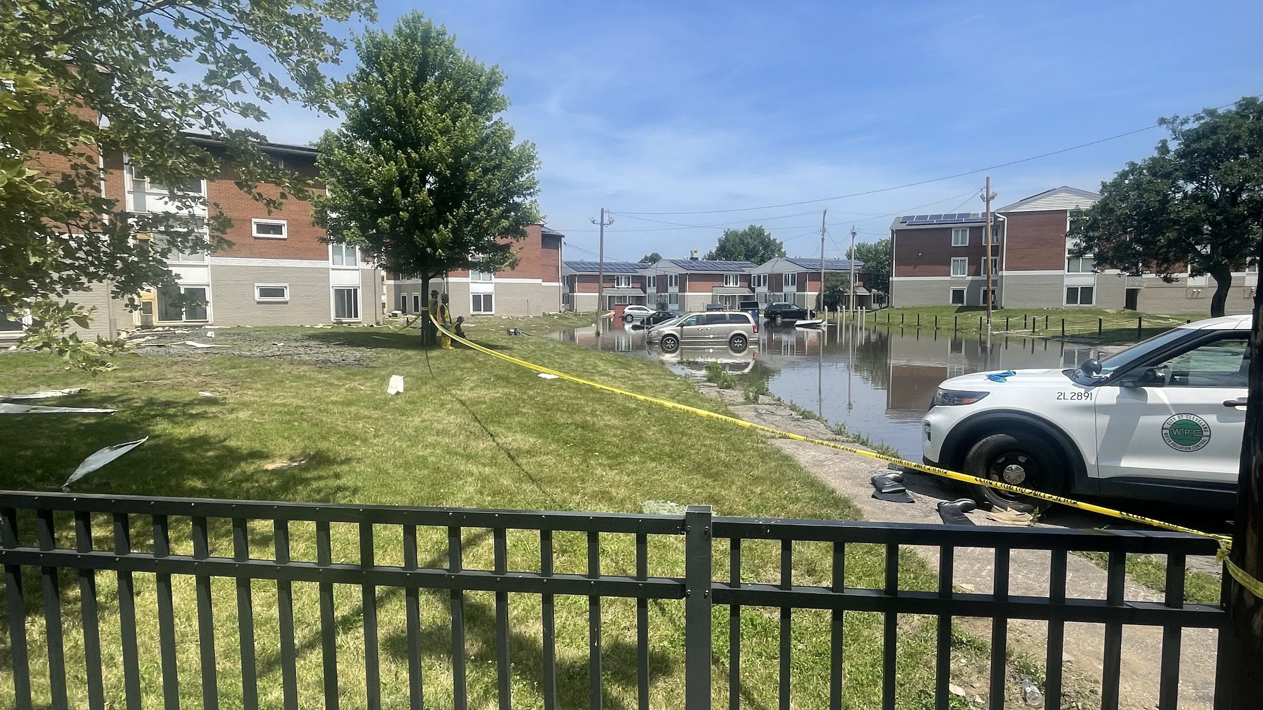 A parking lot under water