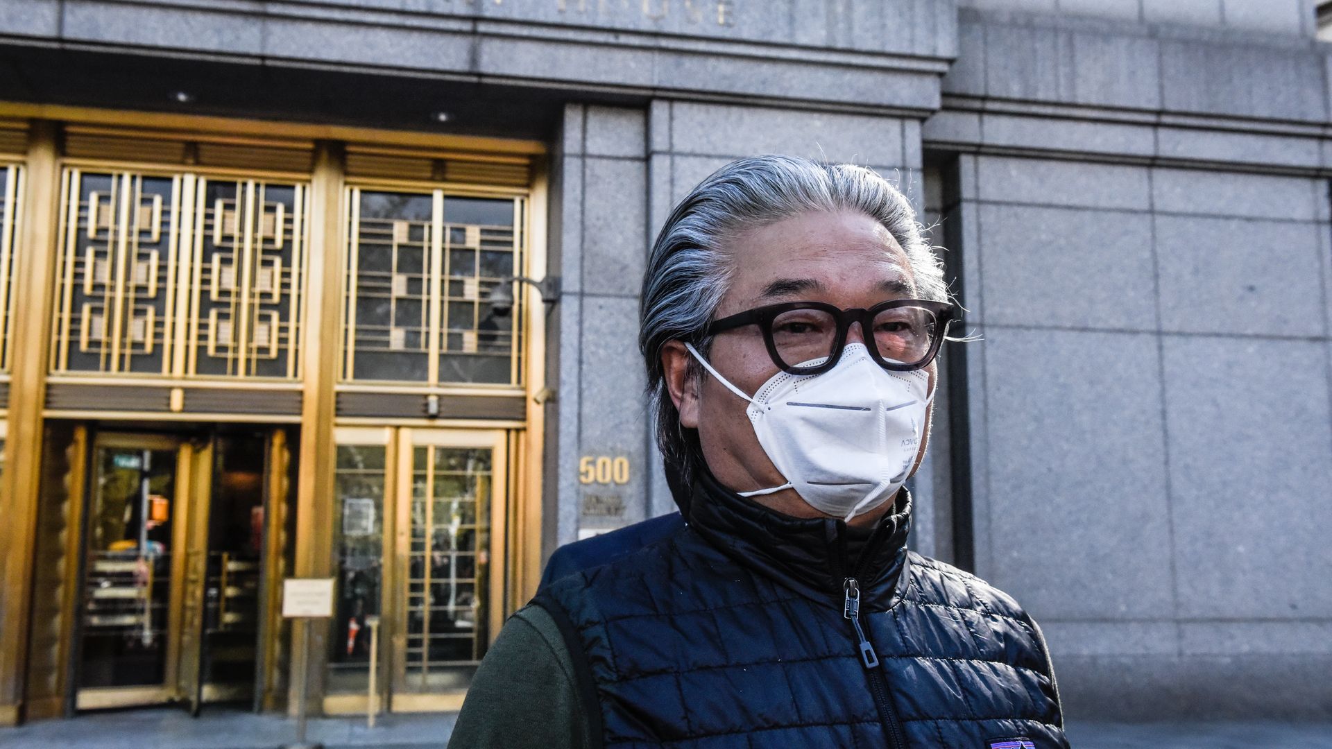 Bill Hwang departs federal court in New York on Wednesday, April 27, 2022. Photo: Stephanie Keith/Getty Images