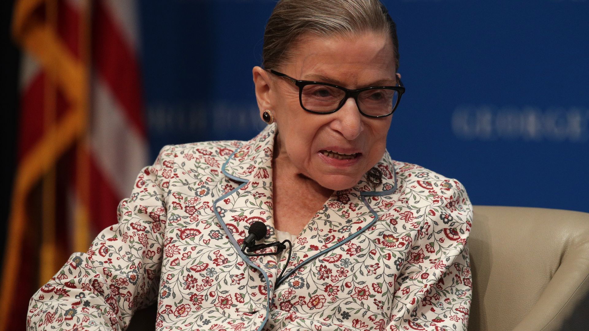 Justice Ruth Bader Ginsburg participates in a discussion at Georgetown University Law Center July 2