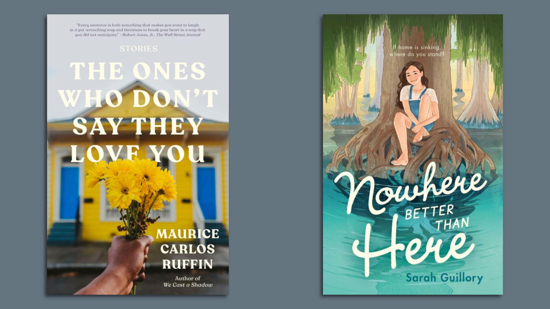 Photo shows the book covers for "The Ones Who Don't Say They Love You" and "Nowhere Better Than Here."