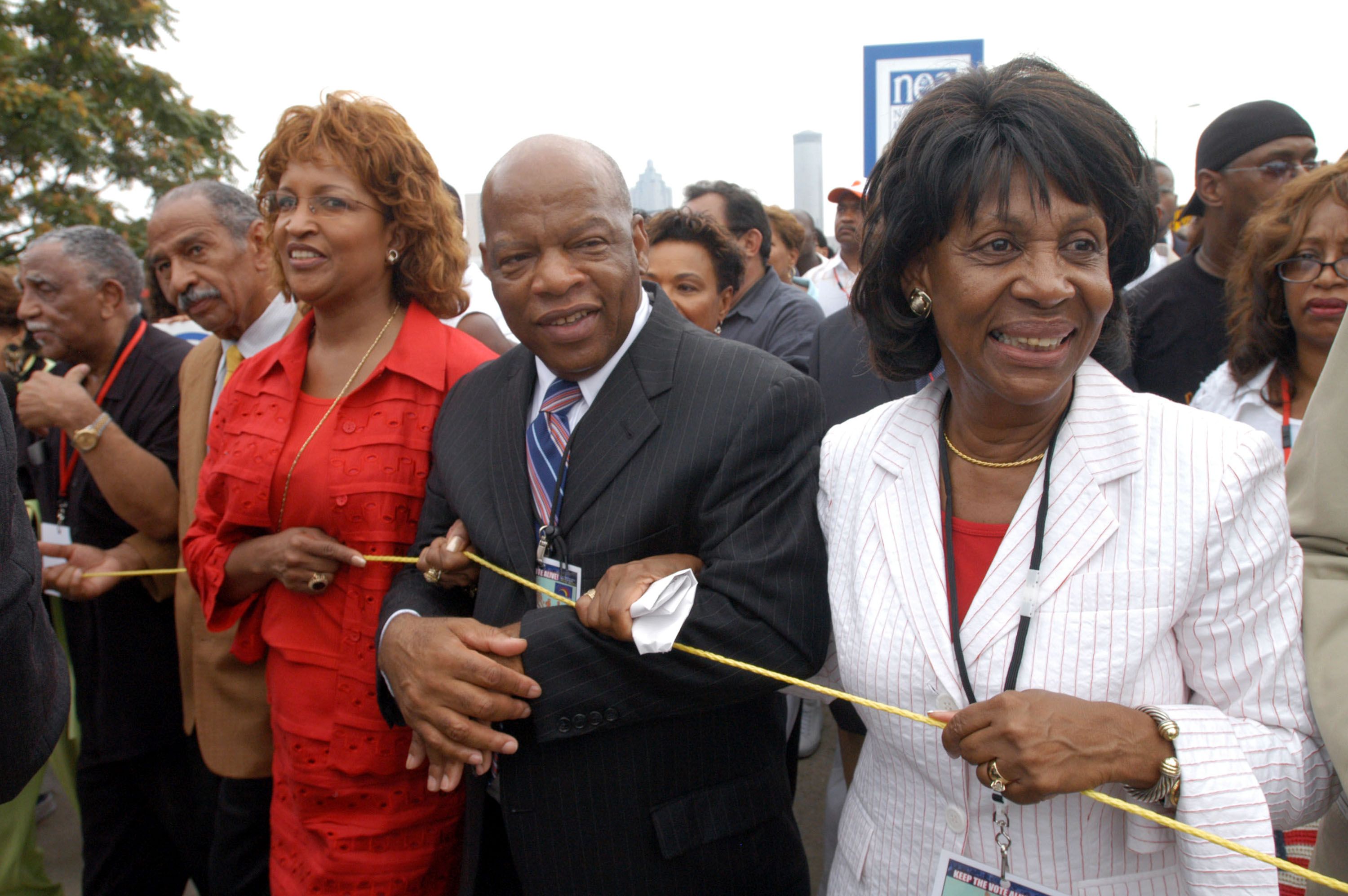 AME Bishop Vashti McKenzie, Rep. John Lewis and Rep. Maxine Waters marching together in August 2005. 