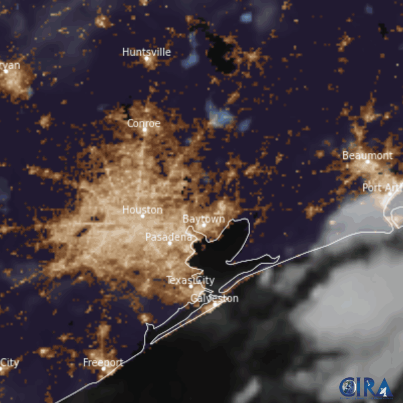 Satellite images showing clouds forming in line with Houston's highways