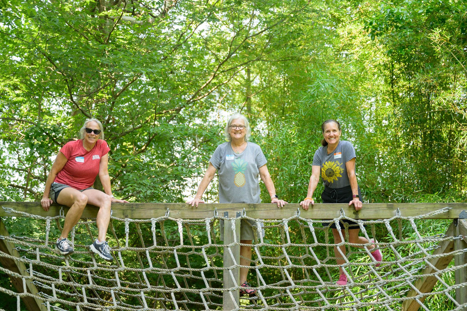Adult campers having fun at Throwback Camp at Conner Prairie.