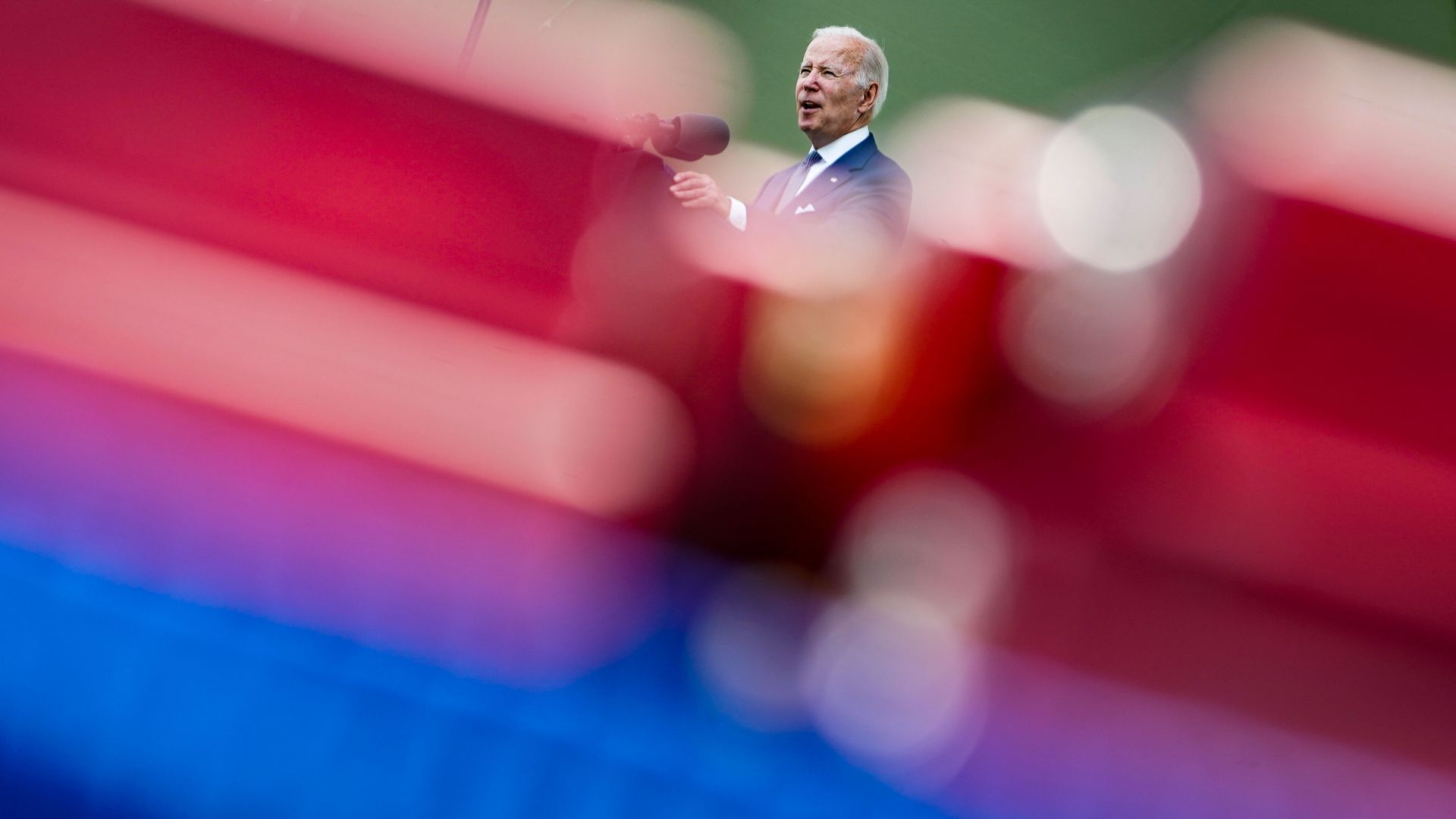 President Biden is seen delivering a speech on Sunday.