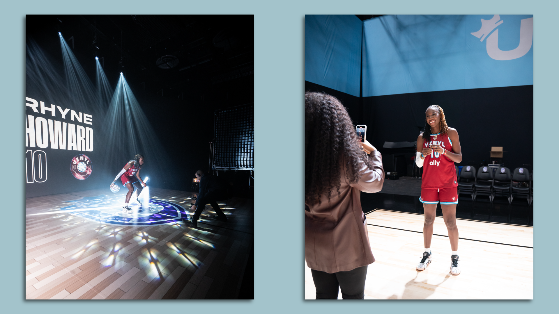 Atlanta Dream star Rhyne Howard poses for photos to promote the new Unrivaled league.