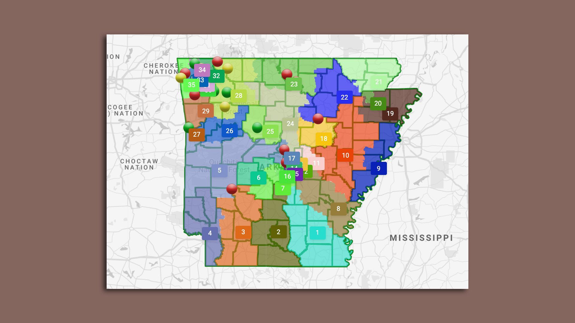 The approved Arkansas state redistricting map being challenged by the ACLU. Courtesy of the State of Arkansas