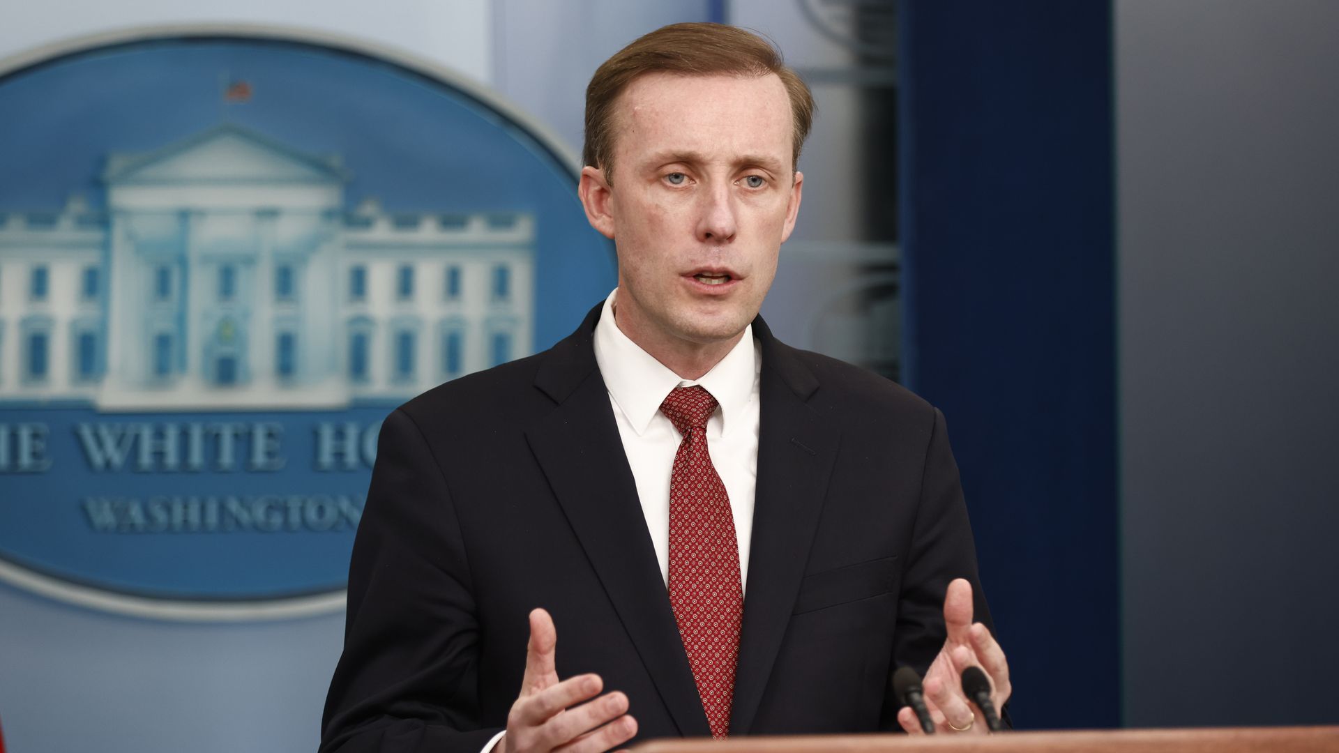 Jake Sullivan, White House national security adviser, speaks during a news conference in the James S. Brady Press Briefing Room at the White House in Washington, D.C., U.S., on Monday, April 4.