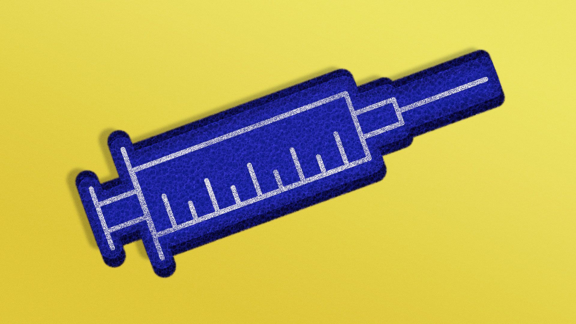 Illustration of a foam syringe a la a sports foam finger