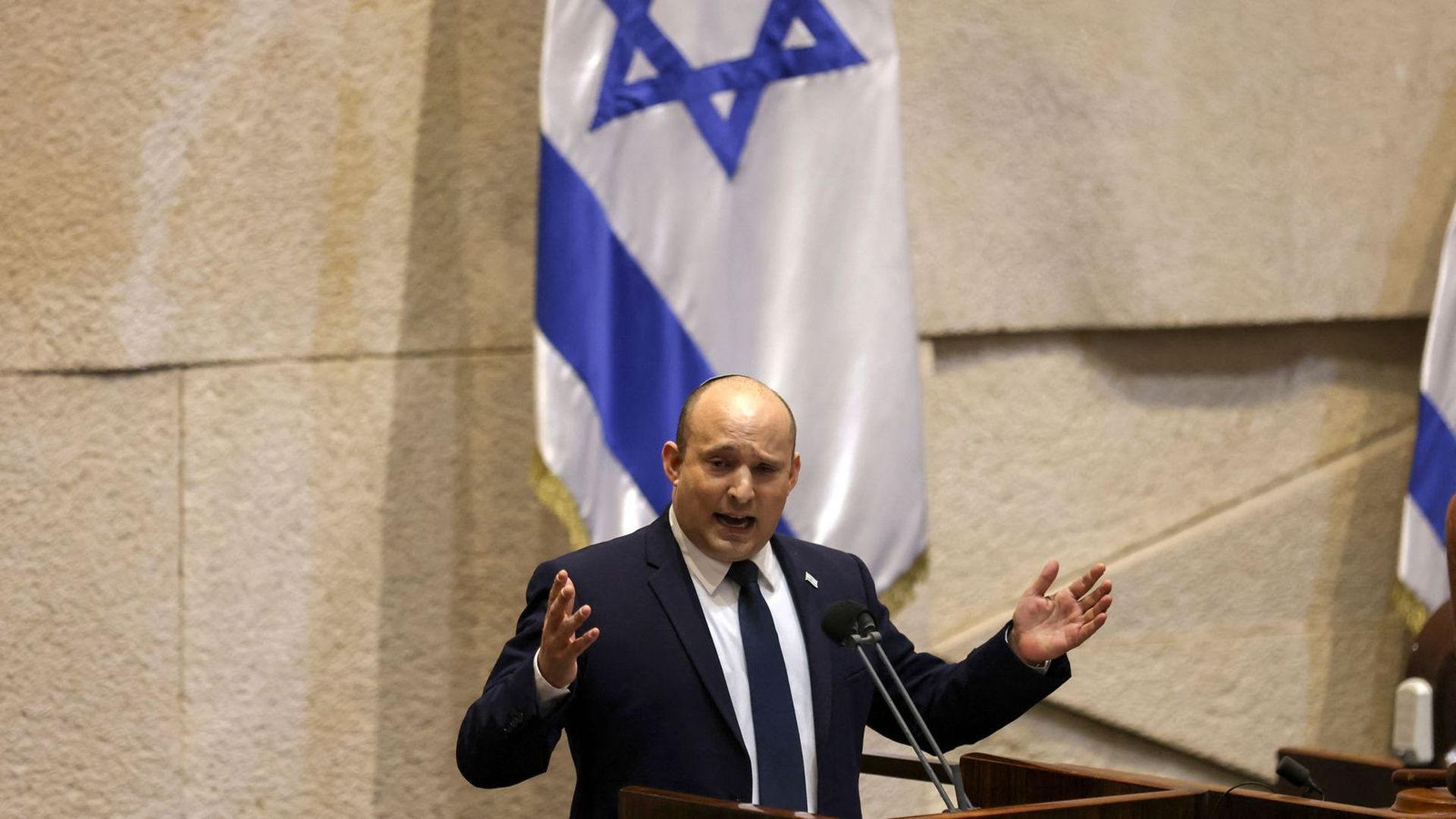 Bennett speaks during a plenum session at the assembly hall in the Knesset in Jerusalem on Nov. 3, 2021. Photo: Ahmad Gharabli/AFP via Getty Images