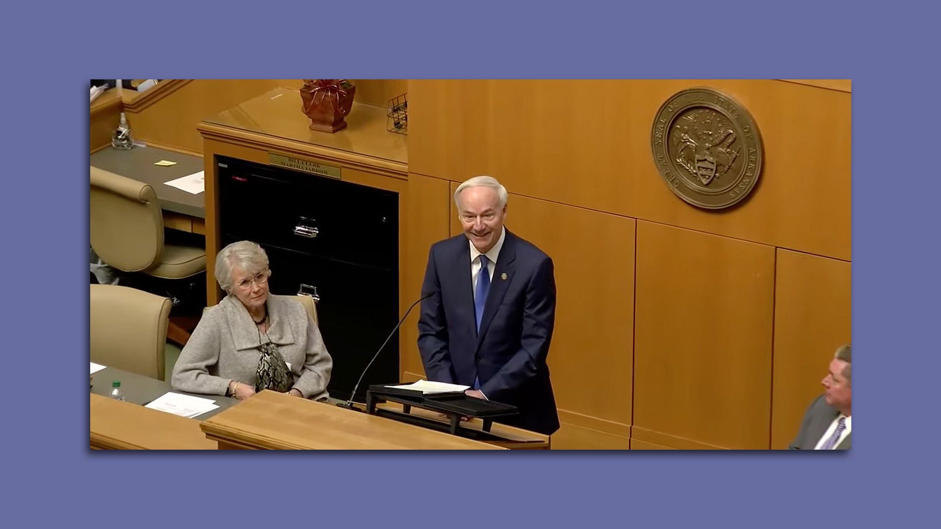 Gov. Asa Hutchinson presents his State of the State address in the Arkansas House Chamber.