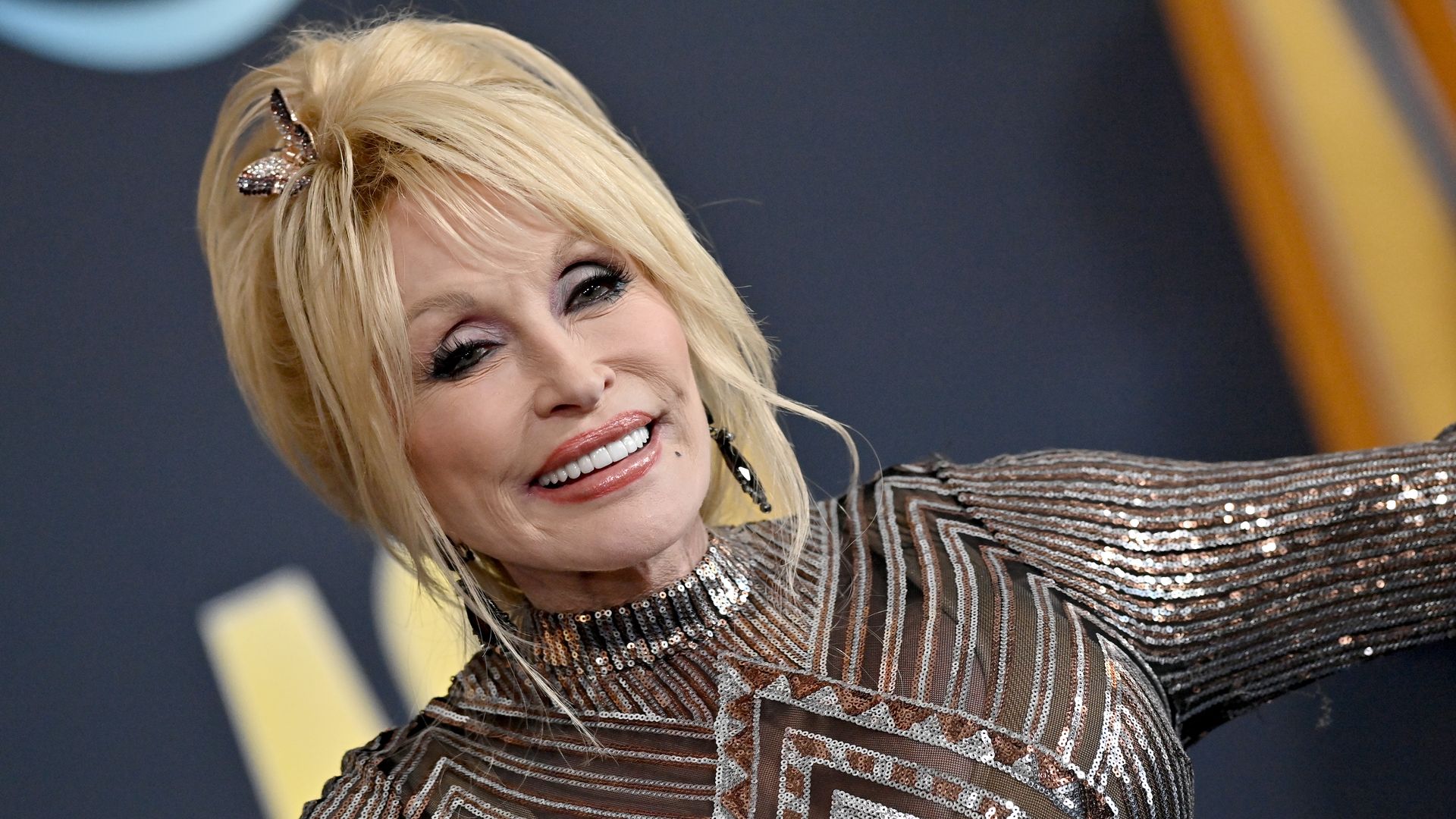 Dolly Parton smiling.