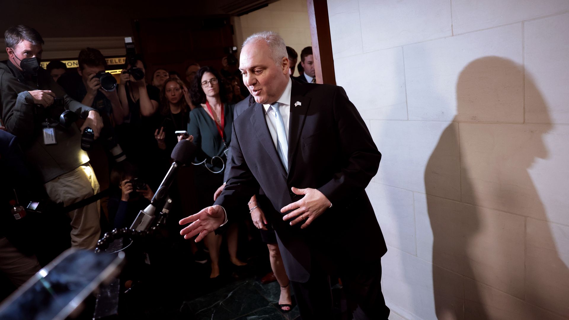 Steve Scalise talks to reporters