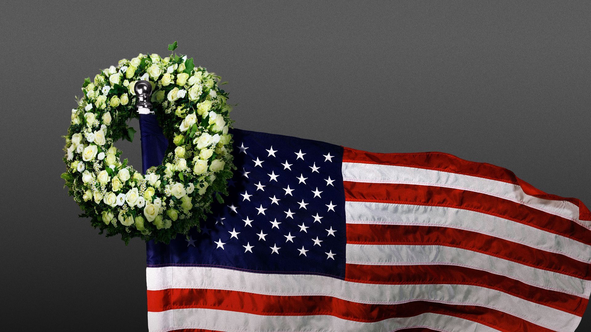 Illustration of a wreath on a flag pole with the U.S. flag.