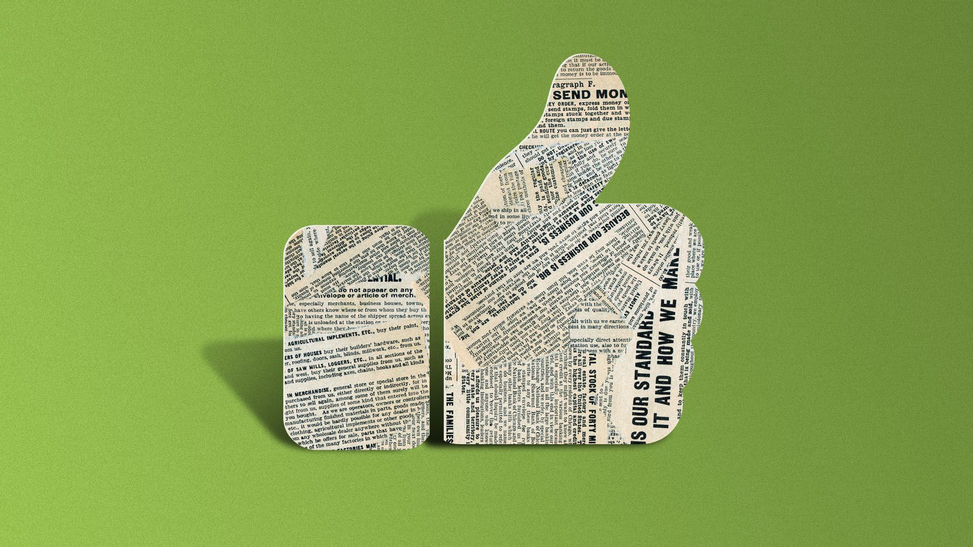 Illustration of a thumbs up made out of newspaper