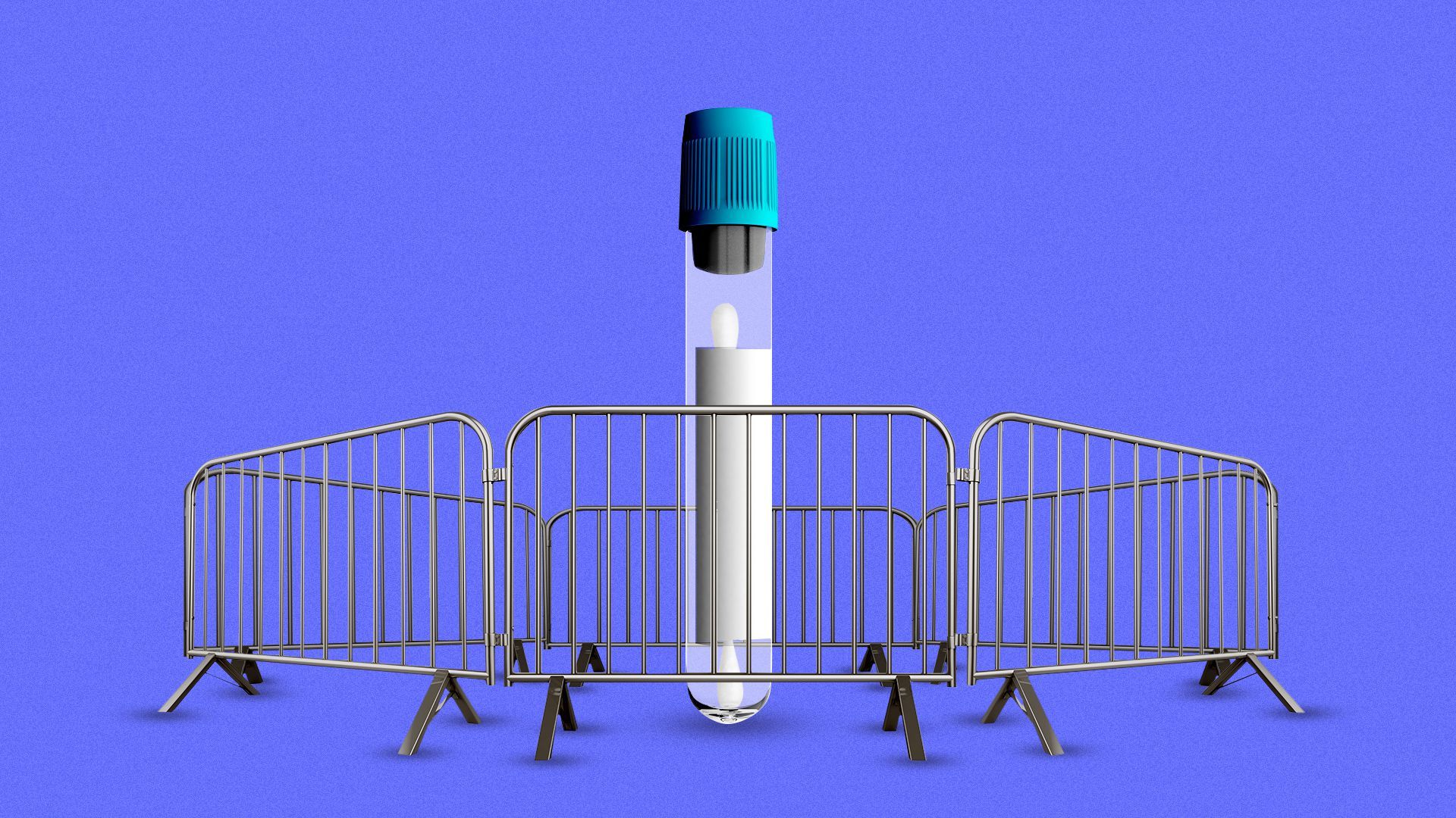 Illustration of a test tube surrounded by metal barriers. 